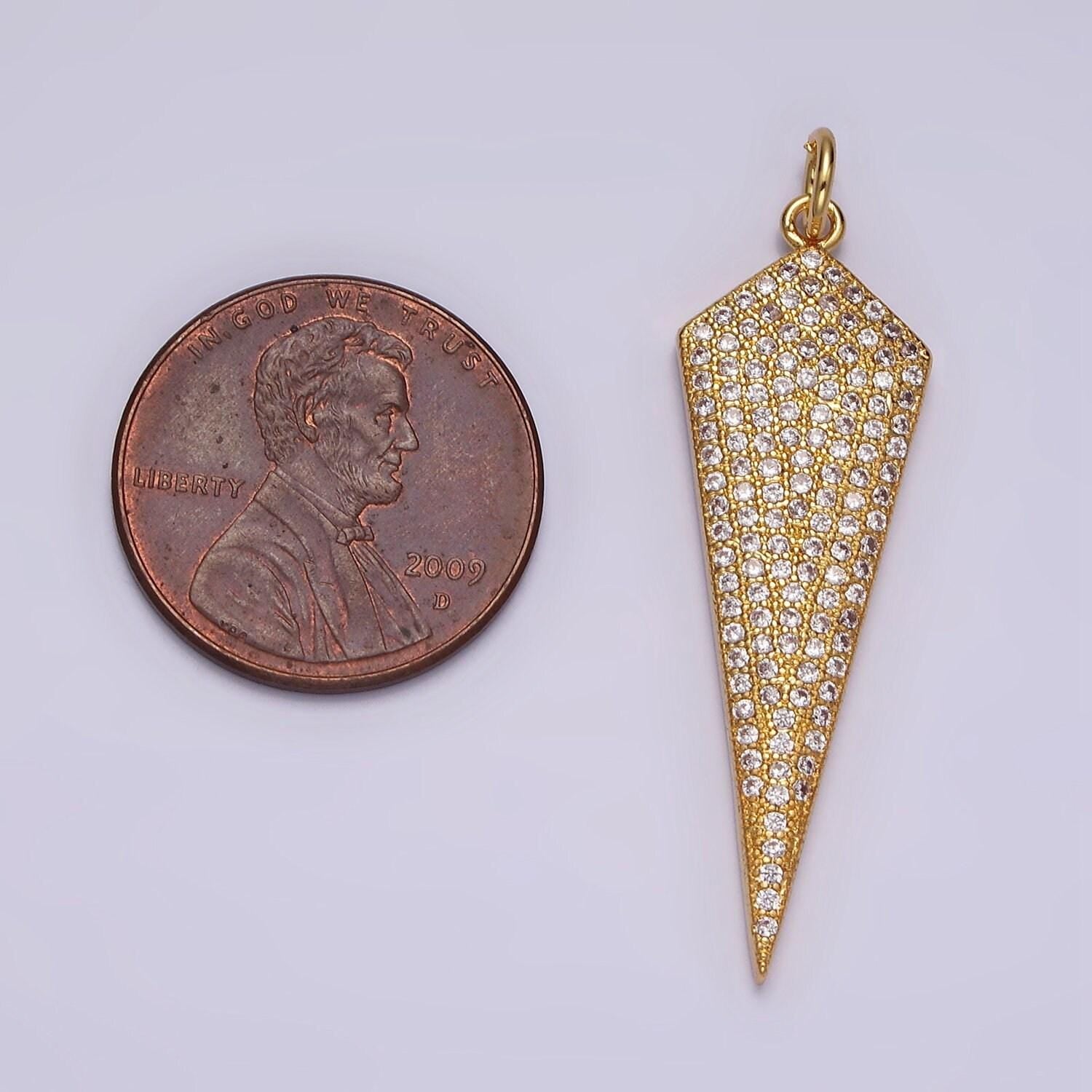 14k gold filled 35mm micro paved cz shield arrow tip charm long spear geometric jewelry inspired | ag354