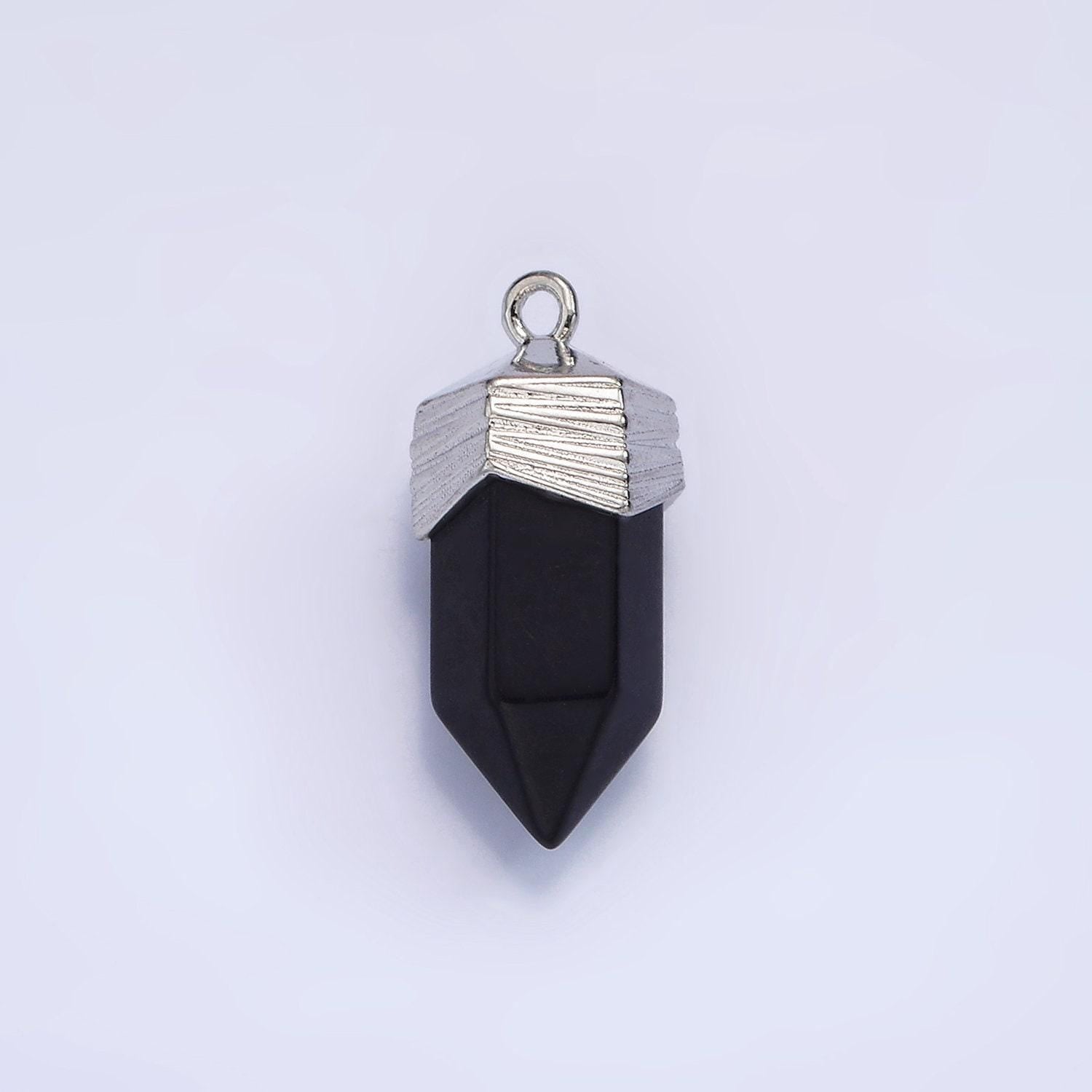 Dainty pendulum gemstone pointed pendant stone crystal, amethyst, quartz, onyx , amazonite, silver plated ag342