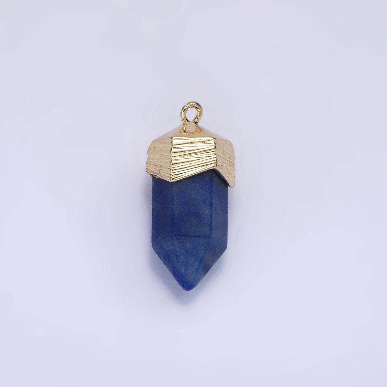 Dainty pendulum gemstone pointed pendant stone crystal, amethyst, quartz, onyx , amazonite, teal gold plated ag343