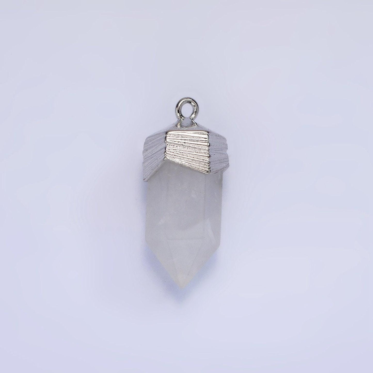 Dainty pendulum gemstone pointed pendant stone crystal, amethyst, quartz, onyx , amazonite, silver plated ag342