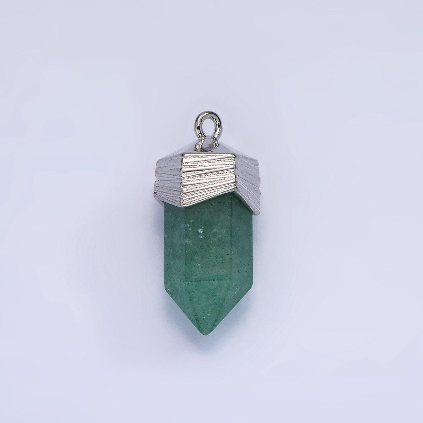 Dainty pendulum gemstone pointed pendant stone crystal, amethyst, quartz, onyx , amazonite, silver plated ag342