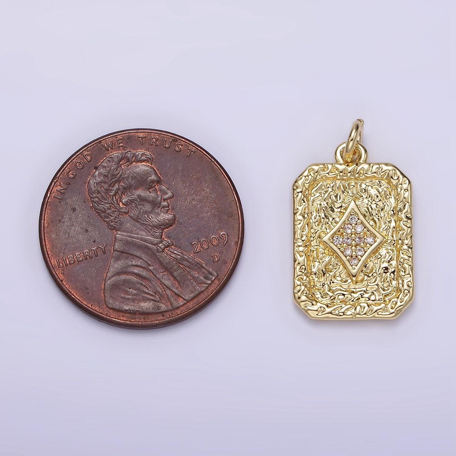 14k gold filled diamond card micro paved cz rustic rectangular tag charm pendant | ag267