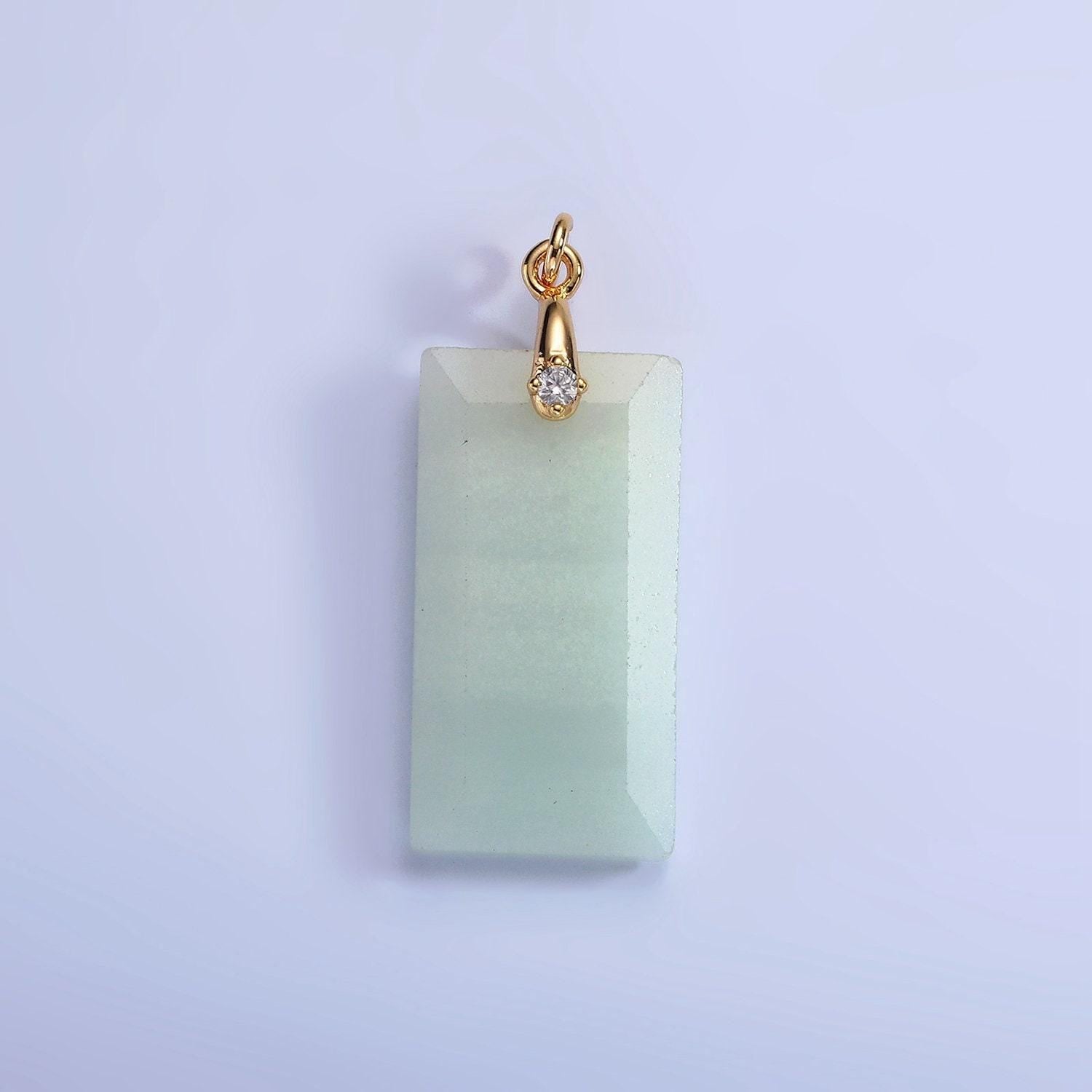 Dainty natural gemstone howlite amethyst rose quartz onyx tax rectangle charm cz bail pendant | ag288 - ag293