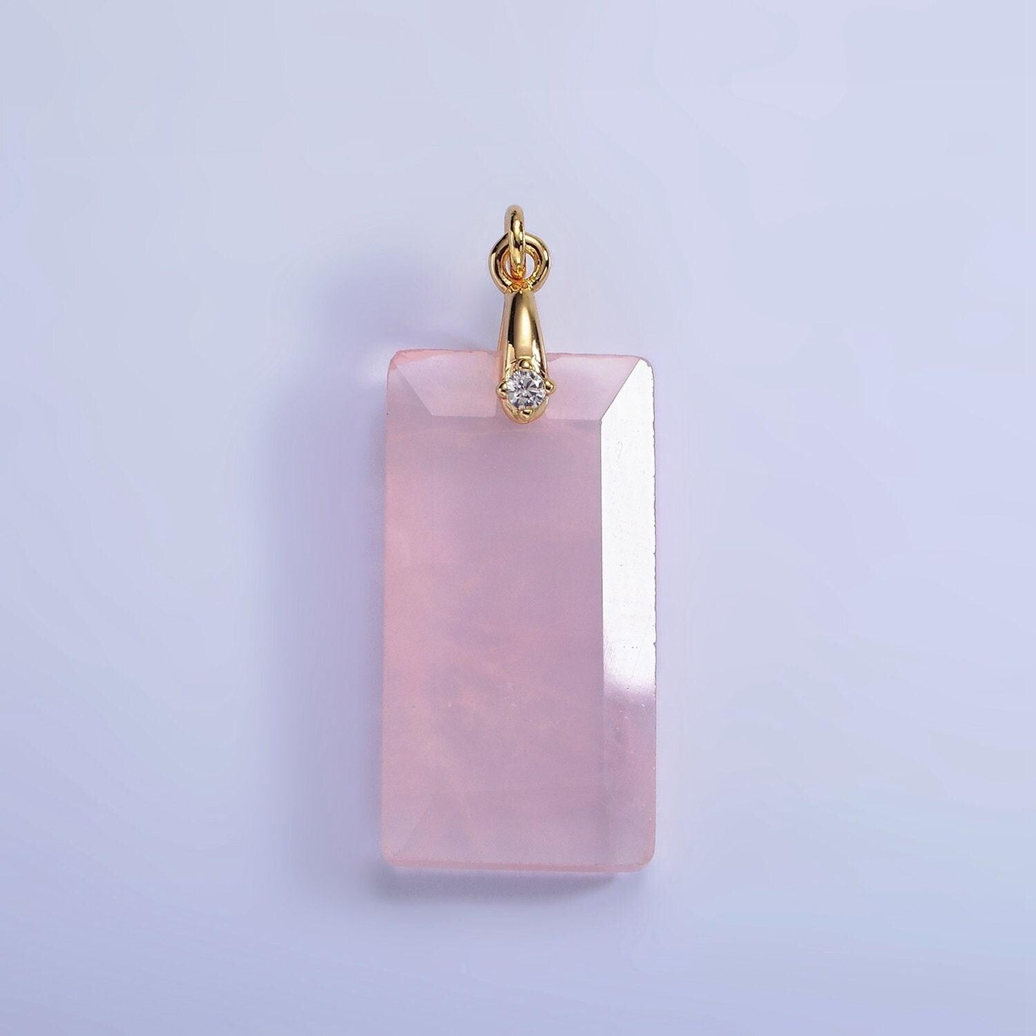 Dainty natural gemstone howlite amethyst rose quartz onyx tax rectangle charm cz bail pendant | ag288 - ag293