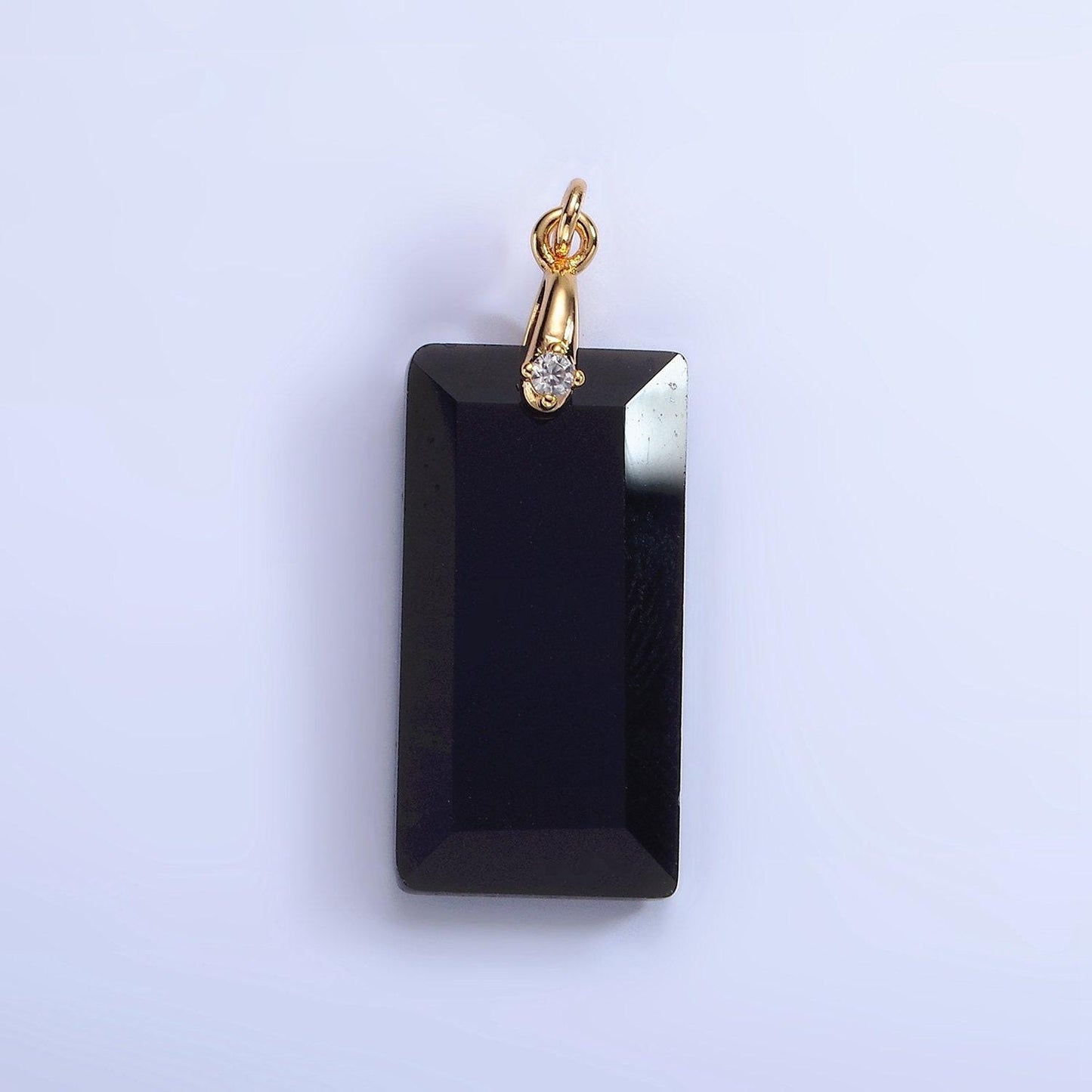 Dainty natural gemstone howlite amethyst rose quartz onyx tax rectangle charm cz bail pendant | ag288 - ag293