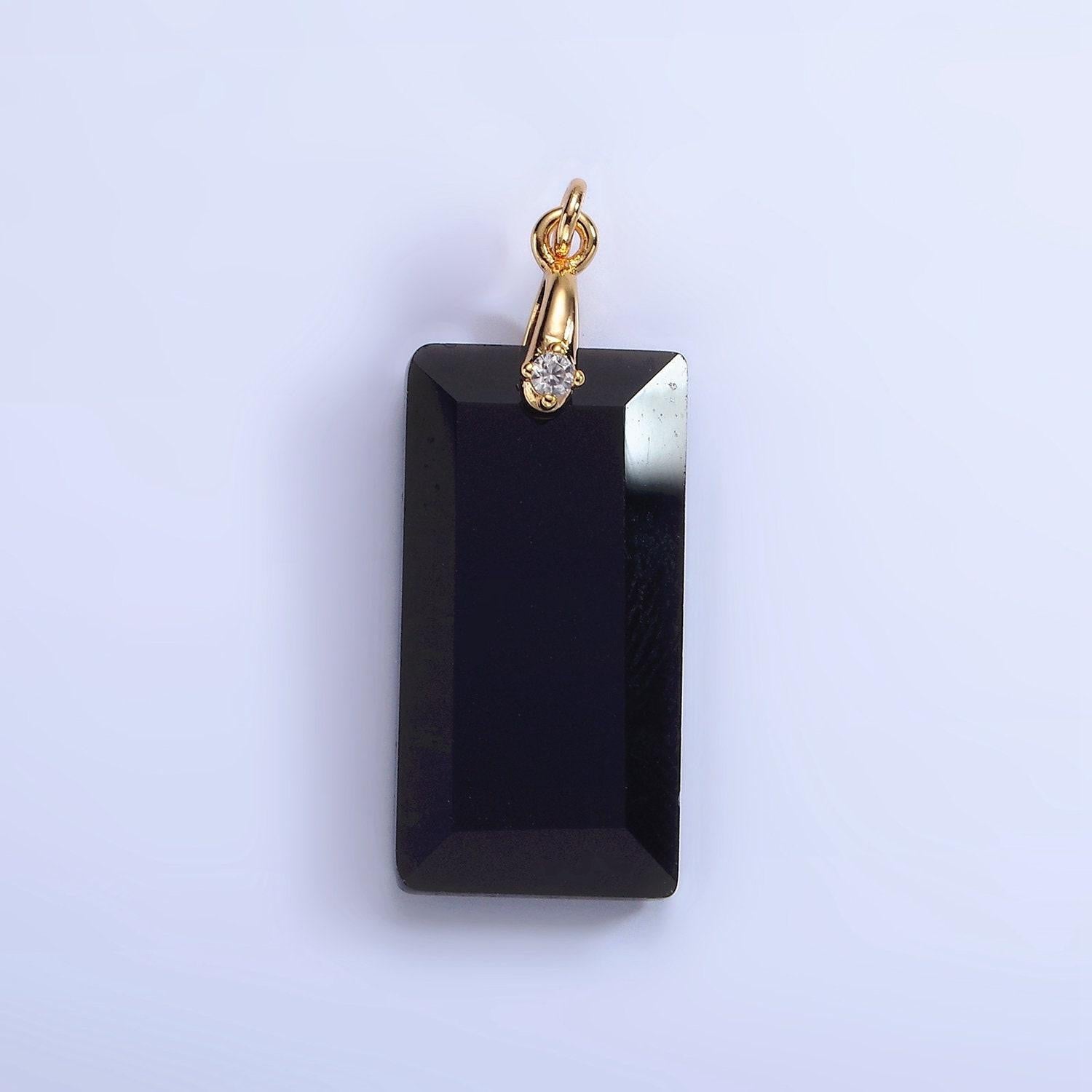 Dainty natural gemstone howlite amethyst rose quartz onyx tax rectangle charm cz bail pendant | ag288 - ag293