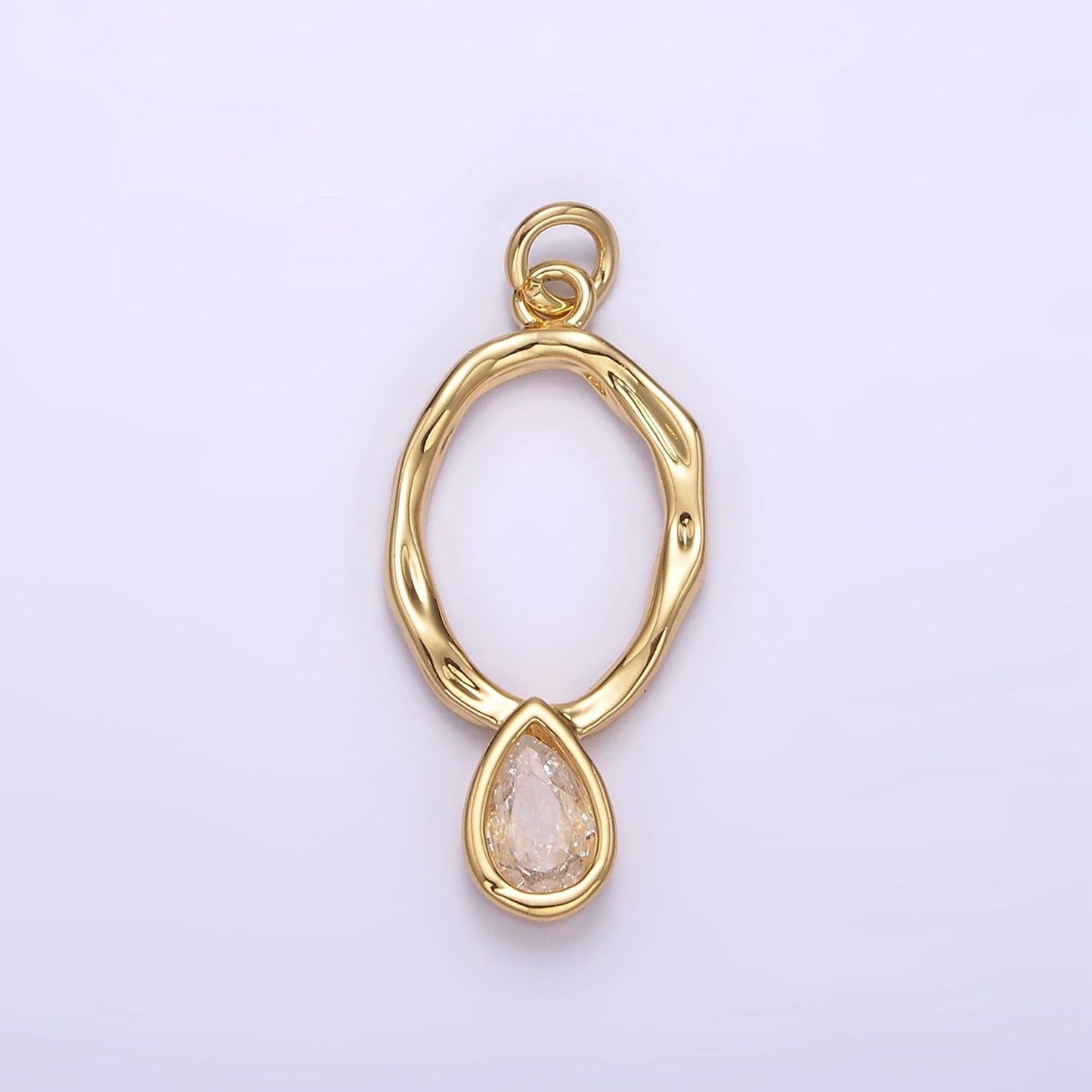 14k gold filled 25.5mm open oval oblong clear teardrop cz drop charm | ag280