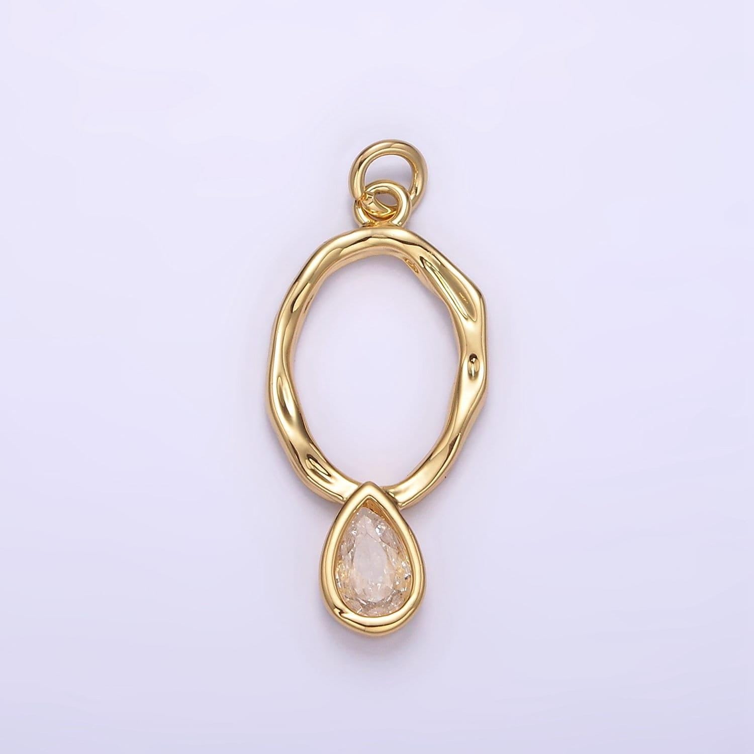 14k gold filled 25.5mm open oval oblong clear teardrop cz drop charm | ag280