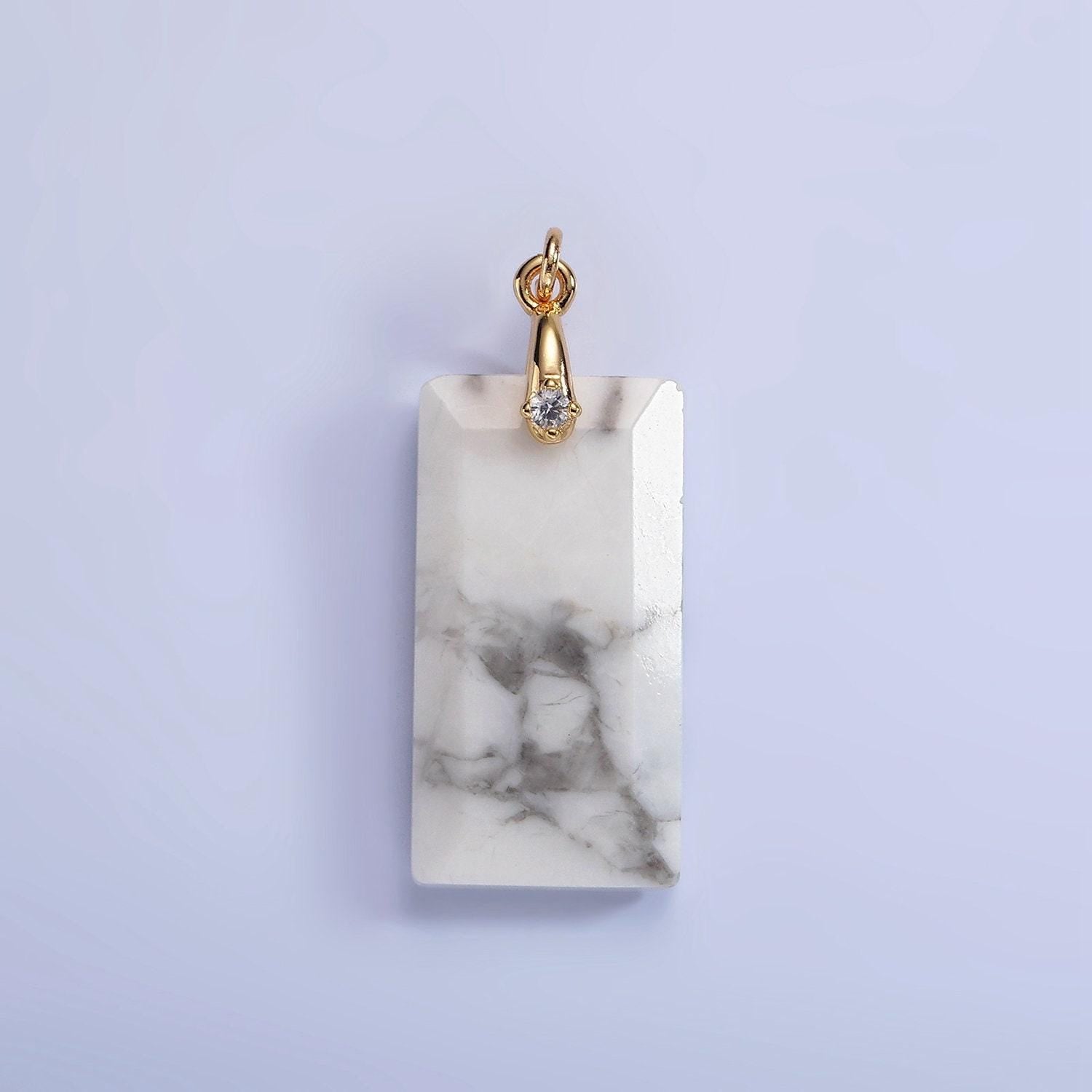 Dainty natural gemstone howlite amethyst rose quartz onyx tax rectangle charm cz bail pendant | ag288 - ag293