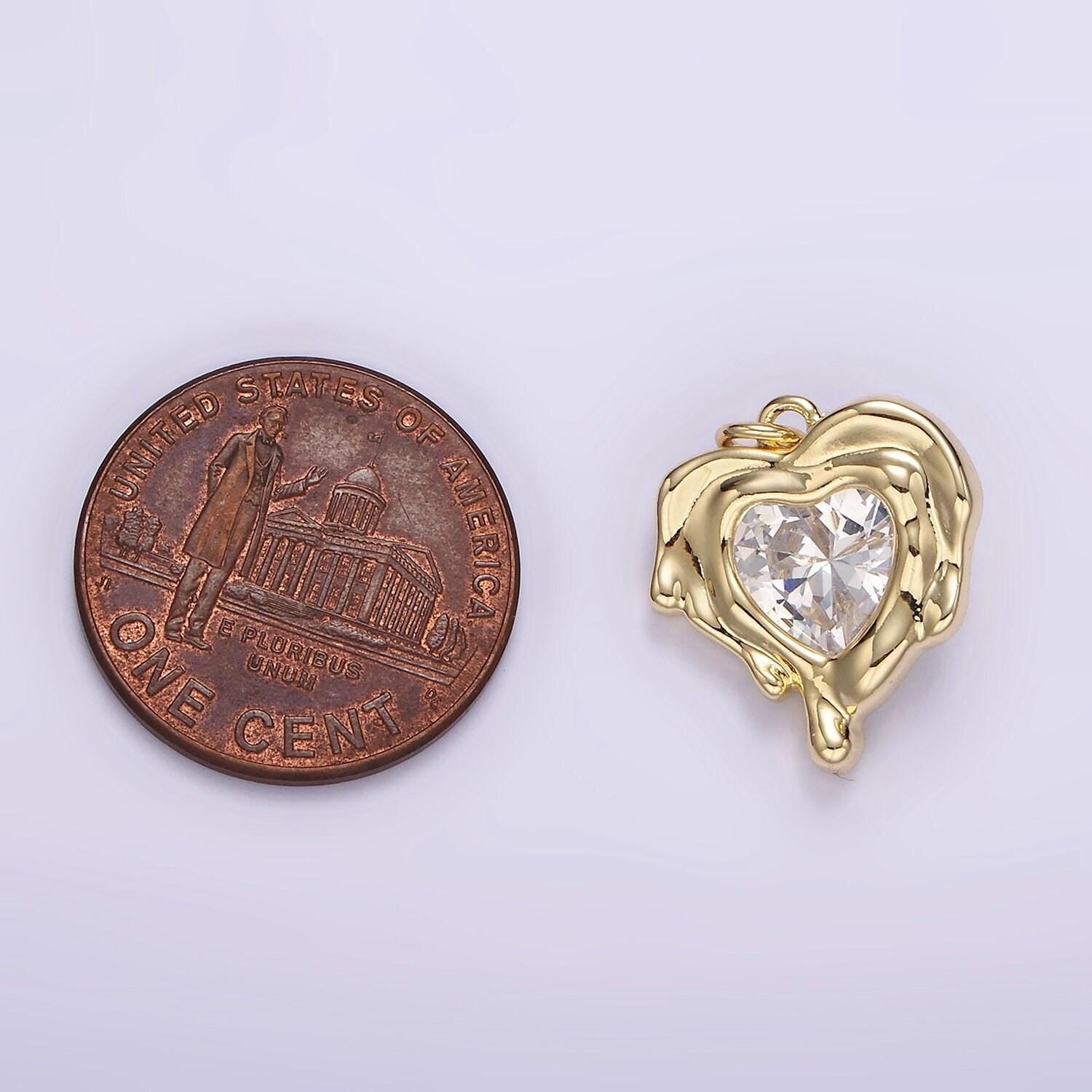 14k gold filled red, clear, purple cz heart molten drip bezel charm | ag506 - ag508