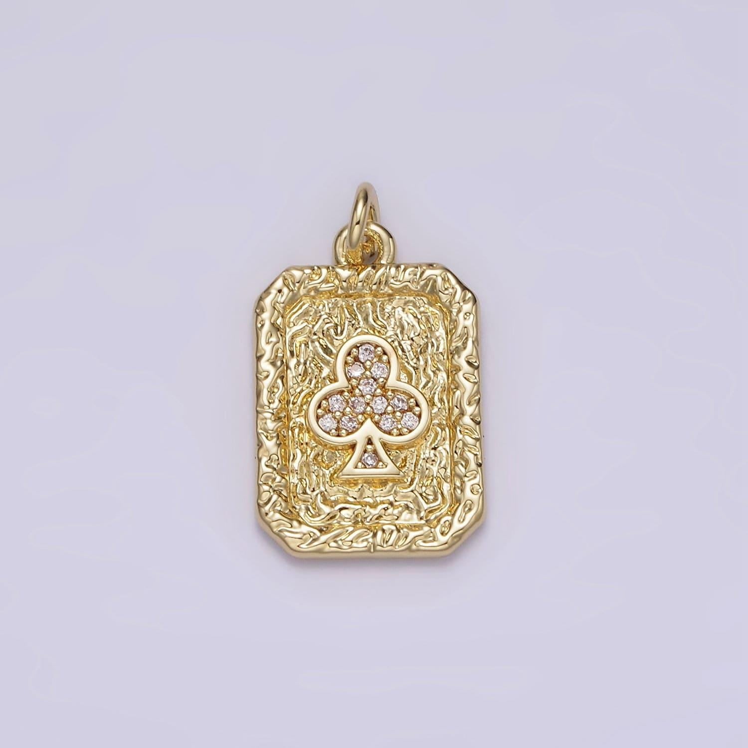 14k gold filled club card micro paved cz rustic rectangular tag charm pendant | ag272