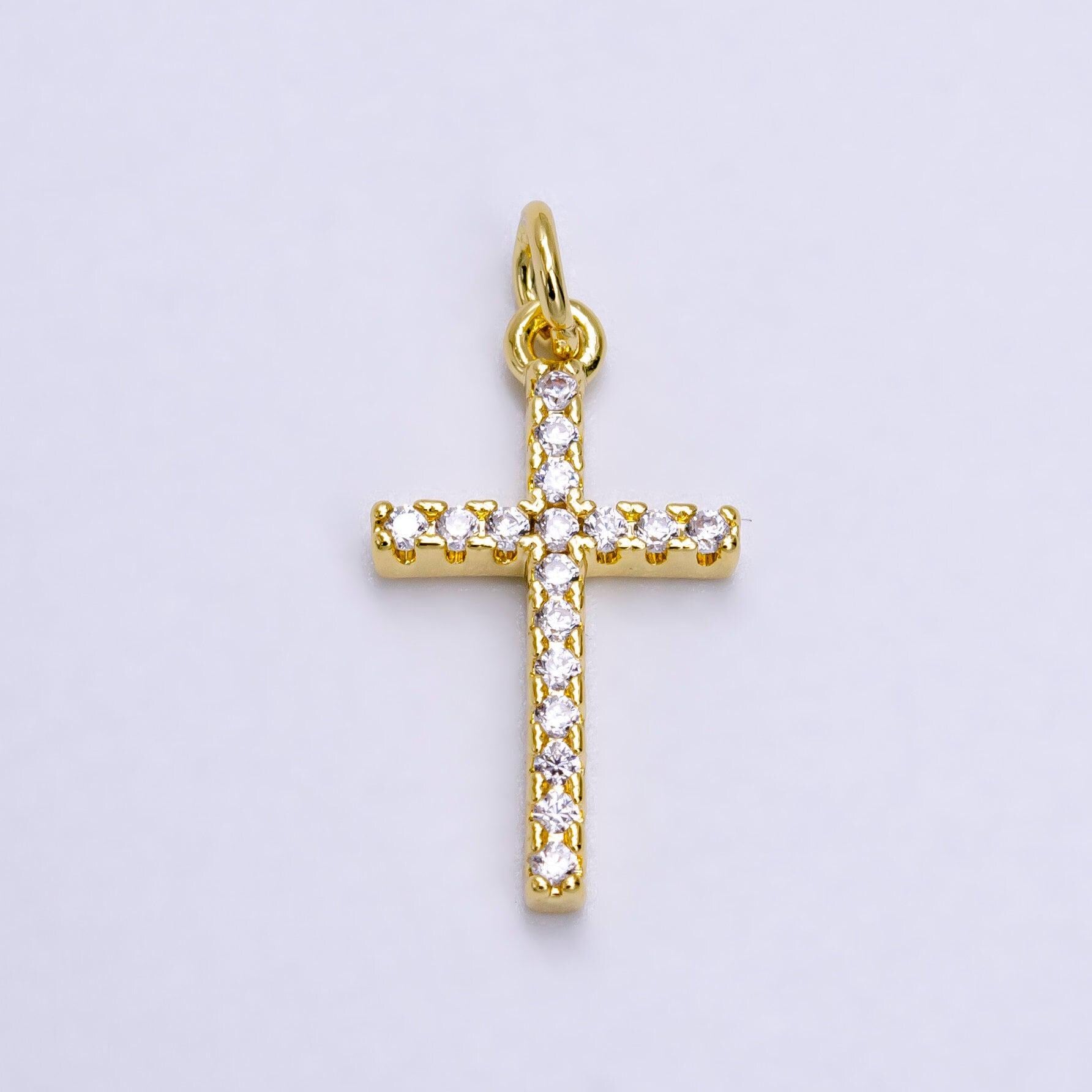 Dainty cross pendant , minimalist religious gold cross charm add on charm cubic zirconia for religious necklace earring supply ag271
