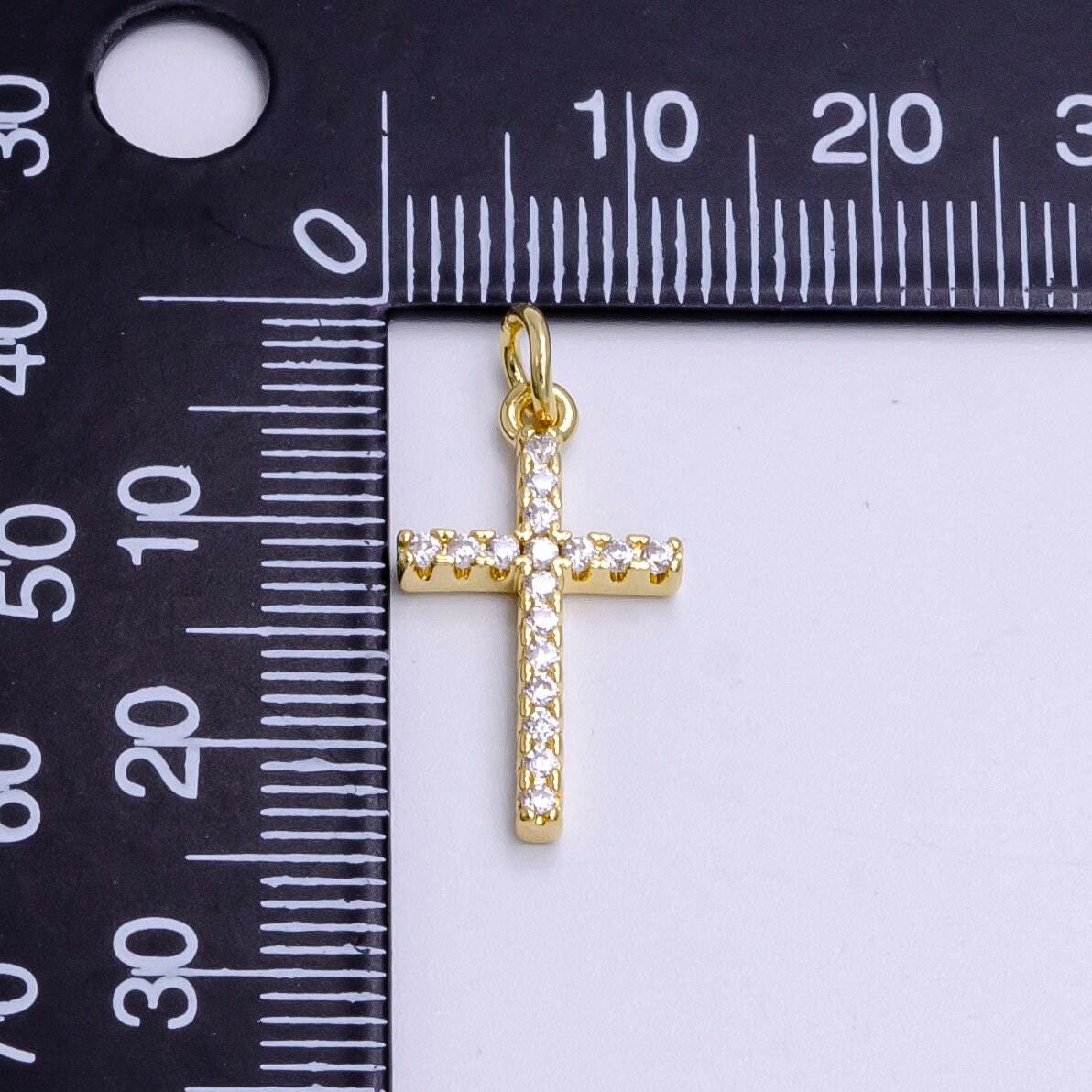 Dainty cross pendant , minimalist religious gold cross charm add on charm cubic zirconia for religious necklace earring supply ag271