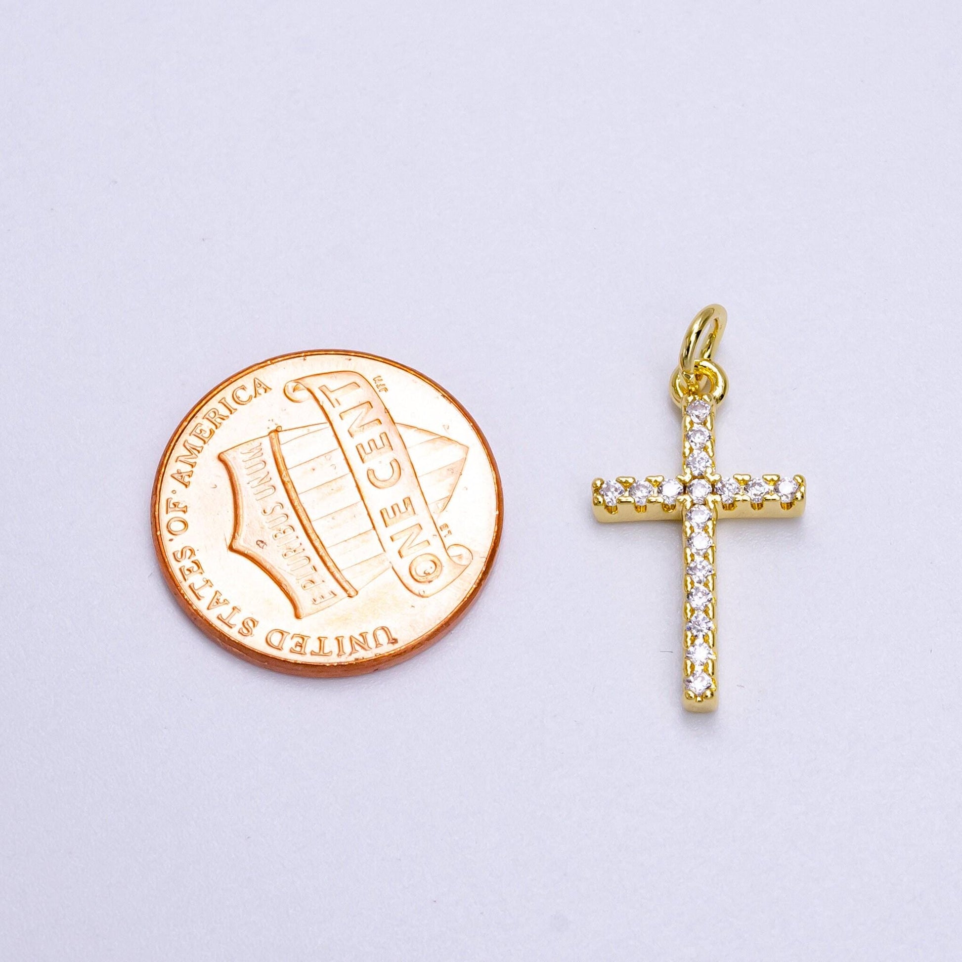 Dainty cross pendant , minimalist religious gold cross charm add on charm cubic zirconia for religious necklace earring supply ag271
