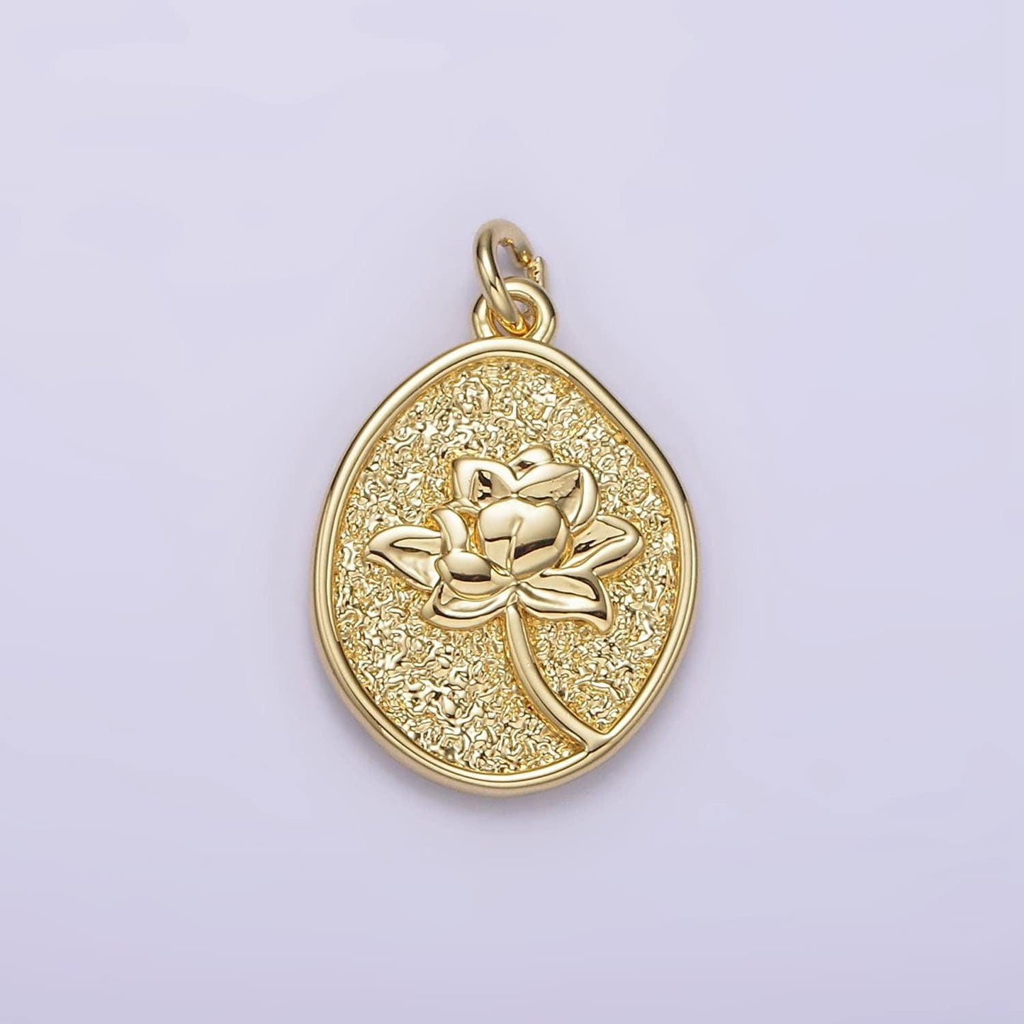 14k gold filled waterlily july birth flower hammered stamped personalized double sided charm | ag260