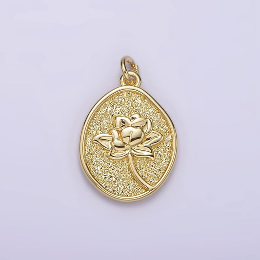 14k gold filled waterlily july birth flower hammered stamped personalized double sided charm | ag260