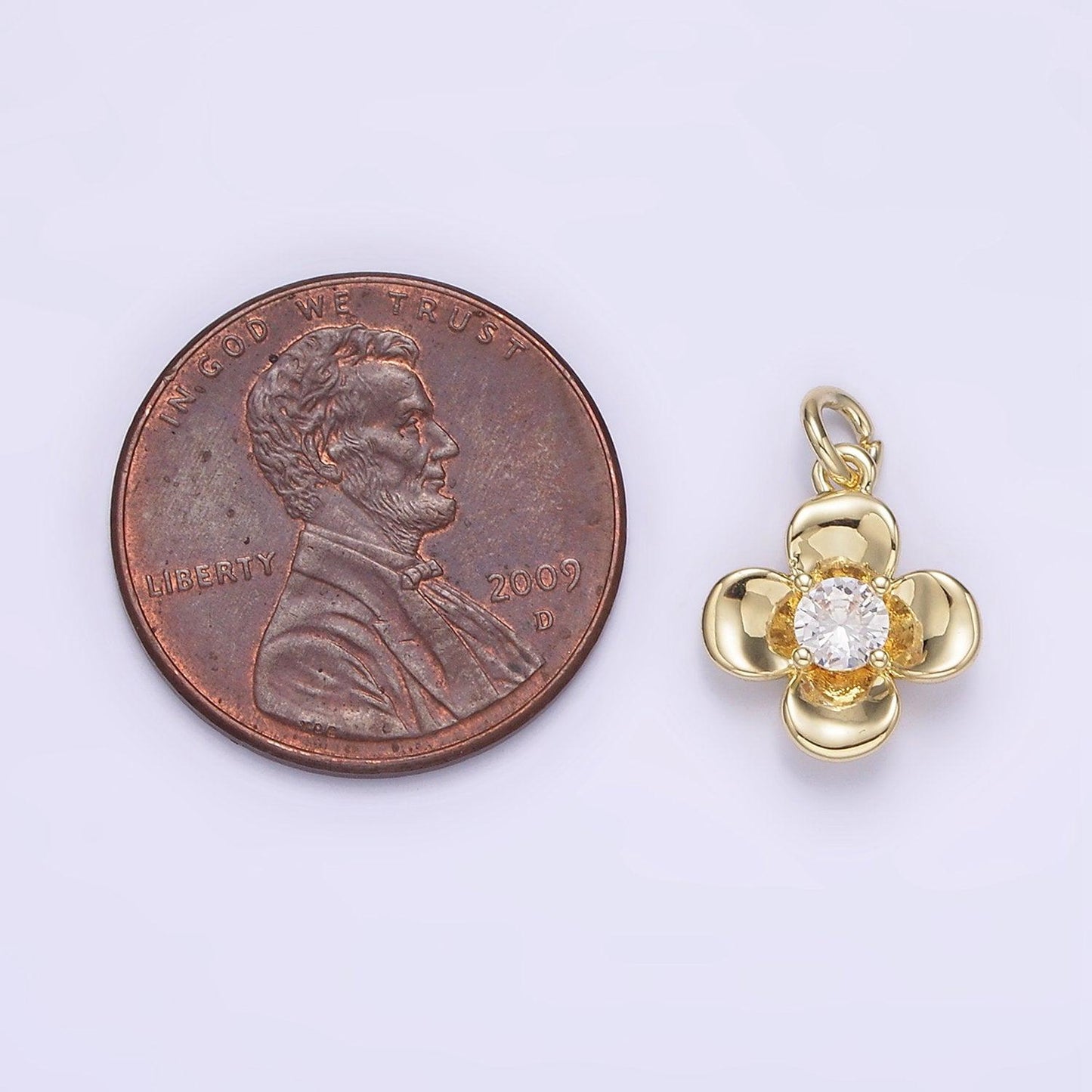 14k gold filled clear cz flower quatrefoil add-on charm | ag250