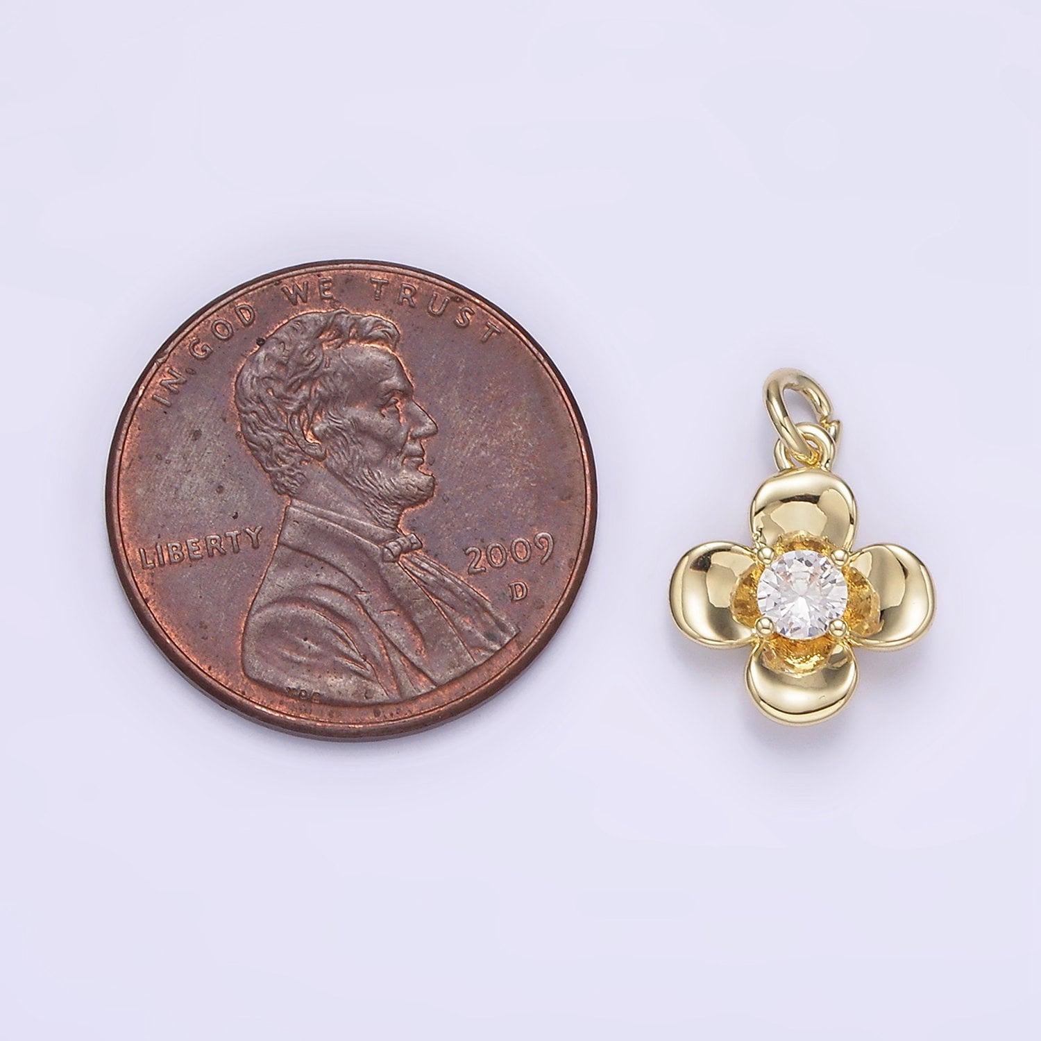14k gold filled clear cz flower quatrefoil add-on charm | ag250