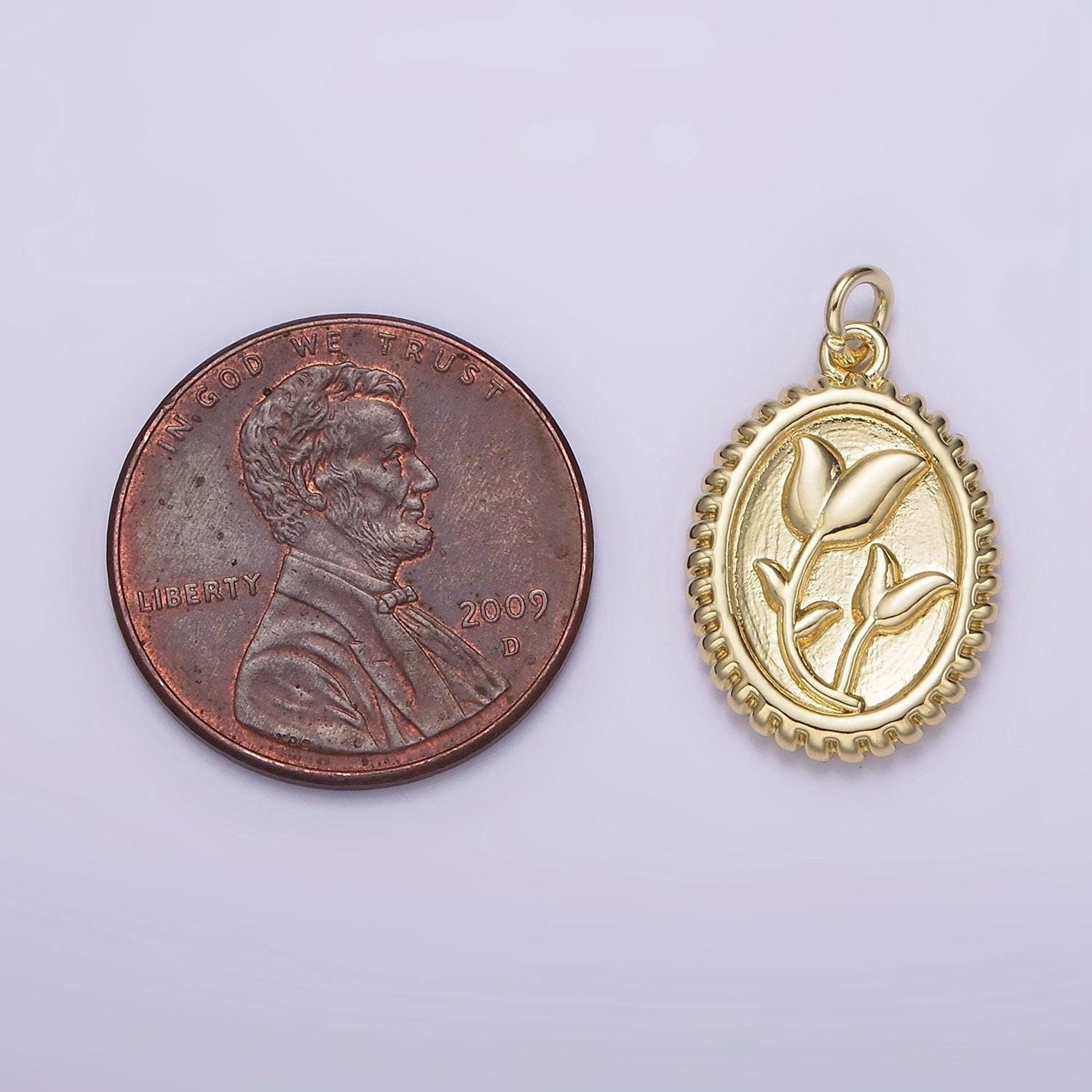 14k gold filled morning glory tulip birth flower personalized oval charm | ag242