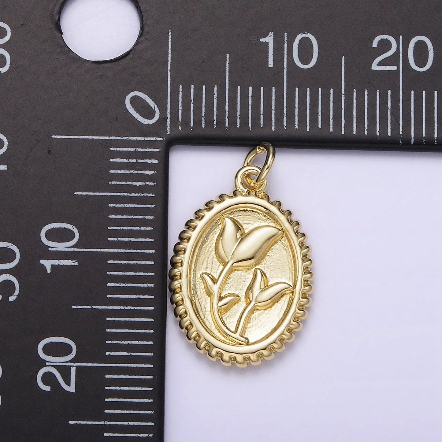 14k gold filled morning glory tulip birth flower personalized oval charm | ag242
