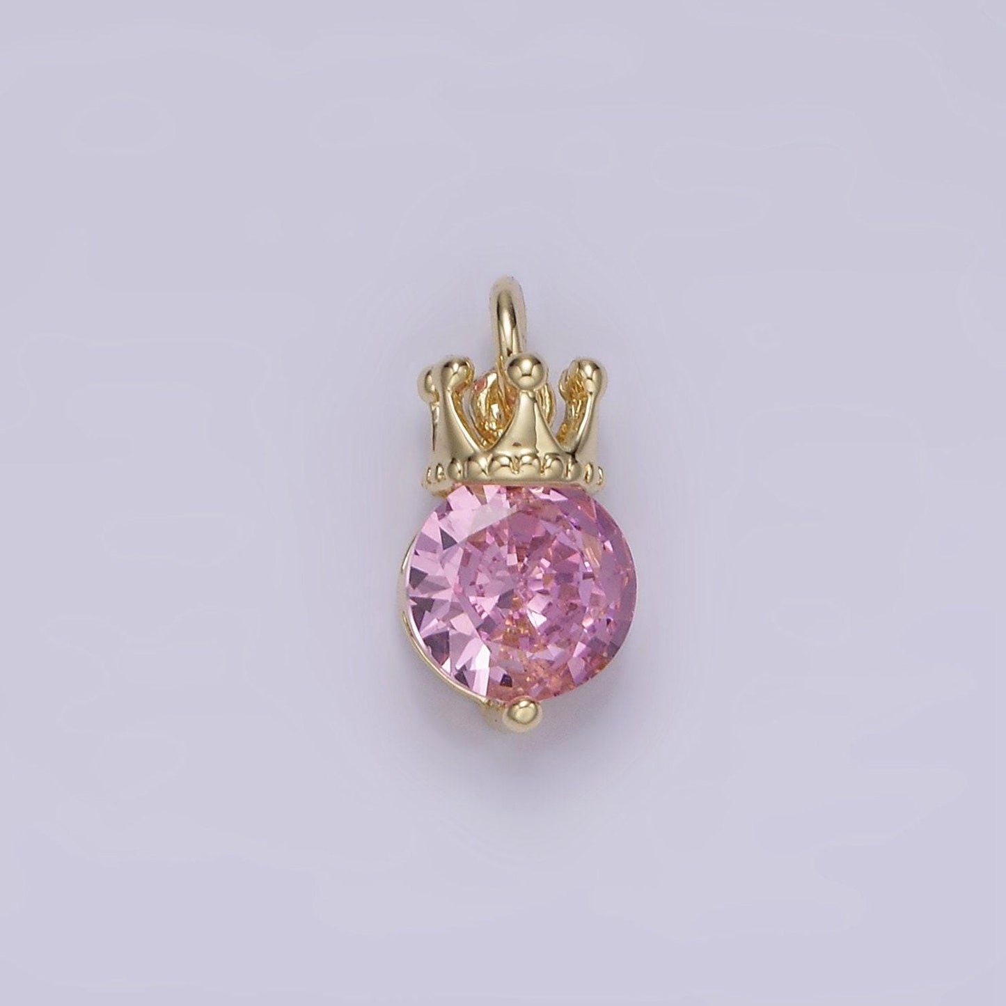 Dainty 14k gold filled pink, purple, clear round cz crown add-on charm | ag238 - ag240