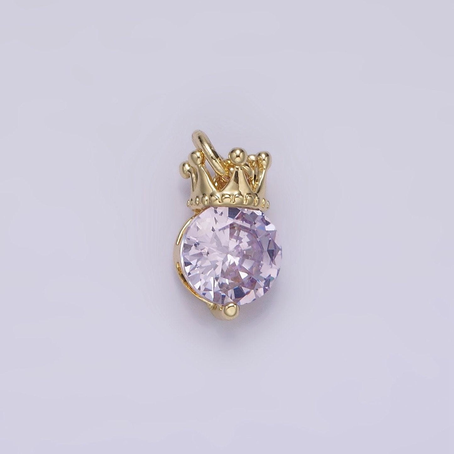 Dainty 14k gold filled pink, purple, clear round cz crown add-on charm | ag238 - ag240