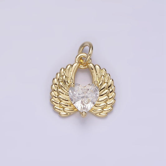14k gold filled clear cz heart angel wings charm | ag228