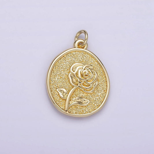 14k gold filled rose june birth flower hammered stamped personalized double sided charm | ag226