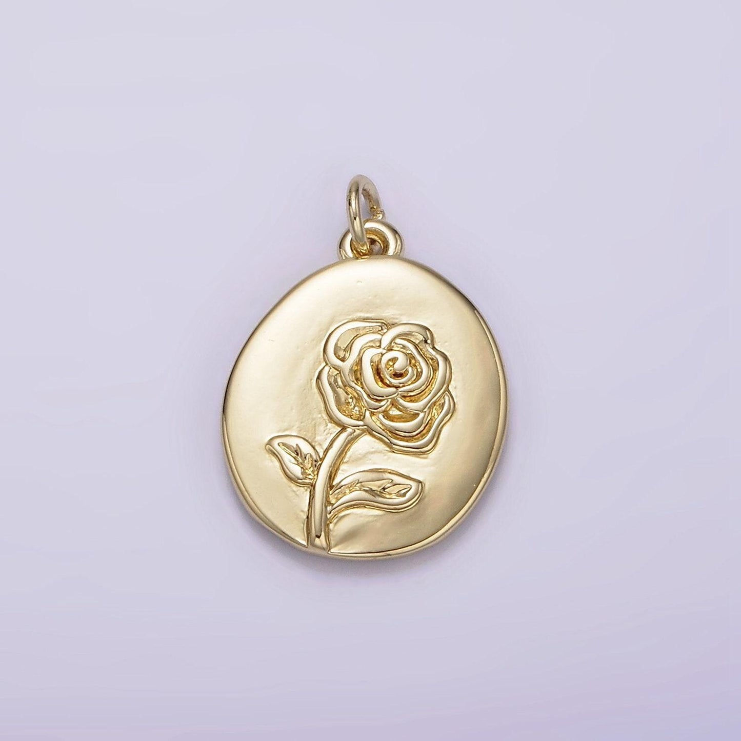 14k gold filled rose june birth flower hammered stamped personalized double sided charm | ag226