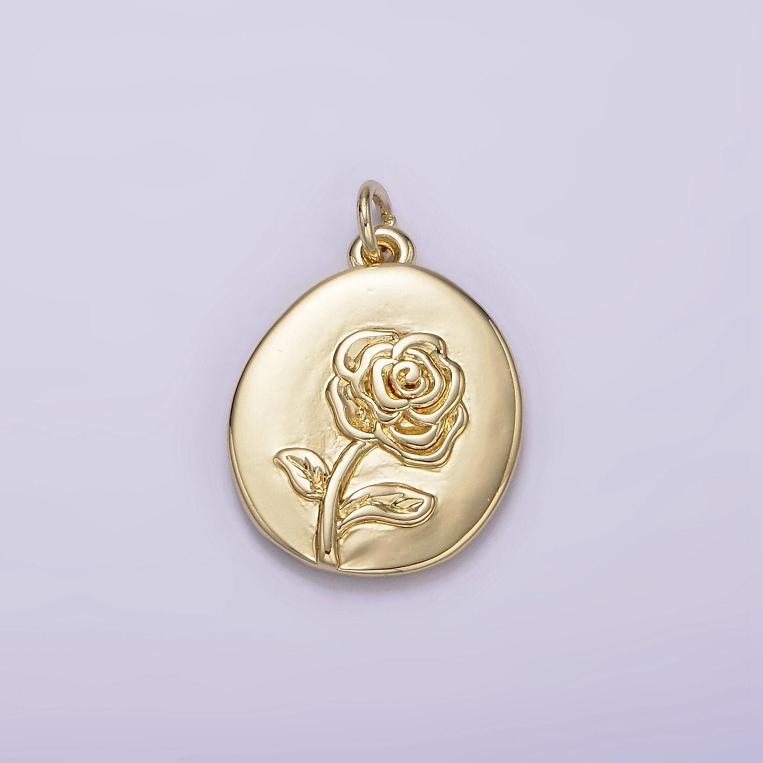 14k gold filled rose june birth flower hammered stamped personalized double sided charm | ag226