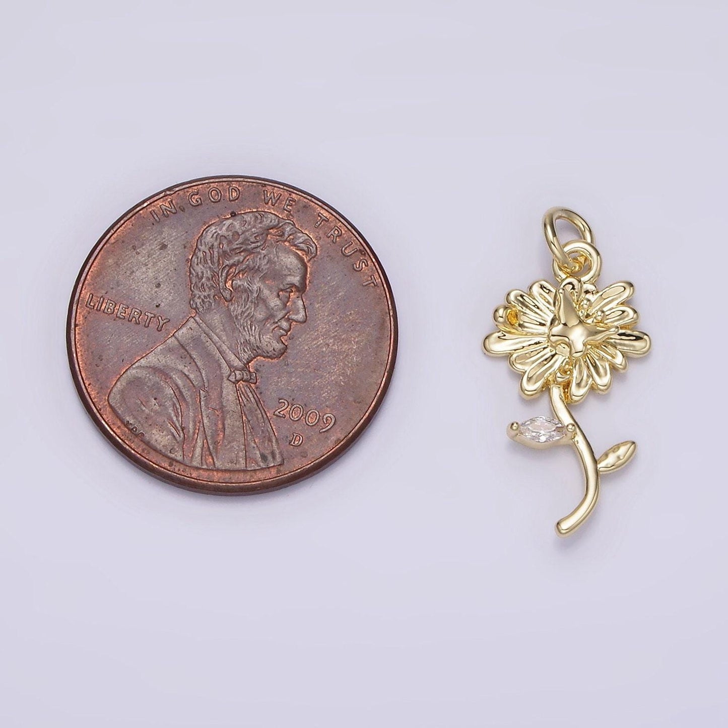 14k gold filled daisy butterfly clear marquise leaf charm | ag215