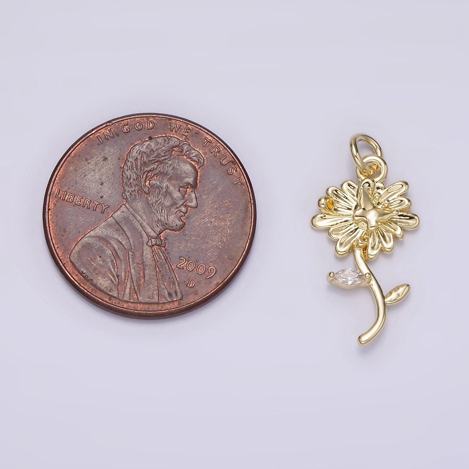 14k gold filled daisy butterfly clear marquise leaf charm | ag215