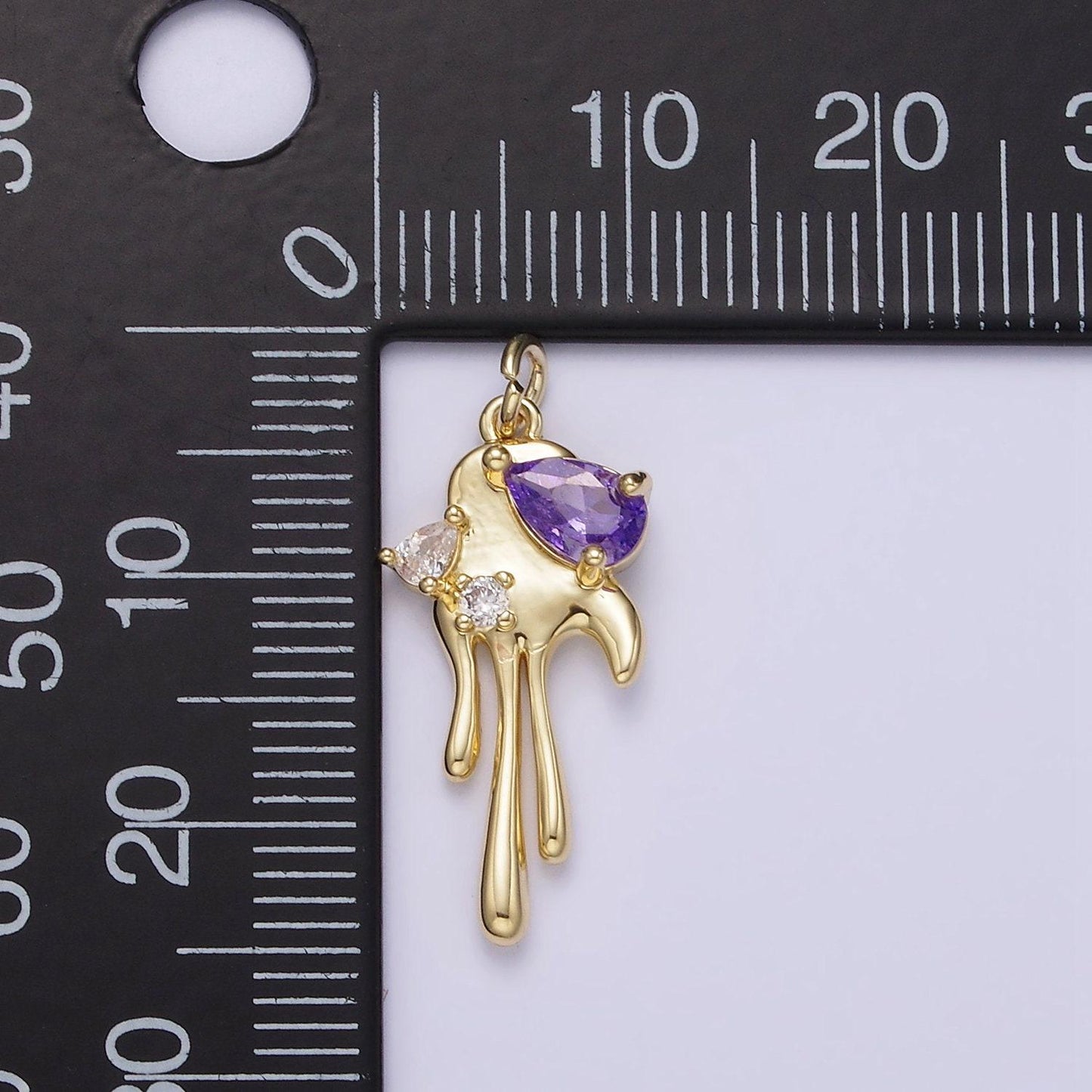 Dainty gold dripping melting heart with clear purple cz stone ag-204 ag-205