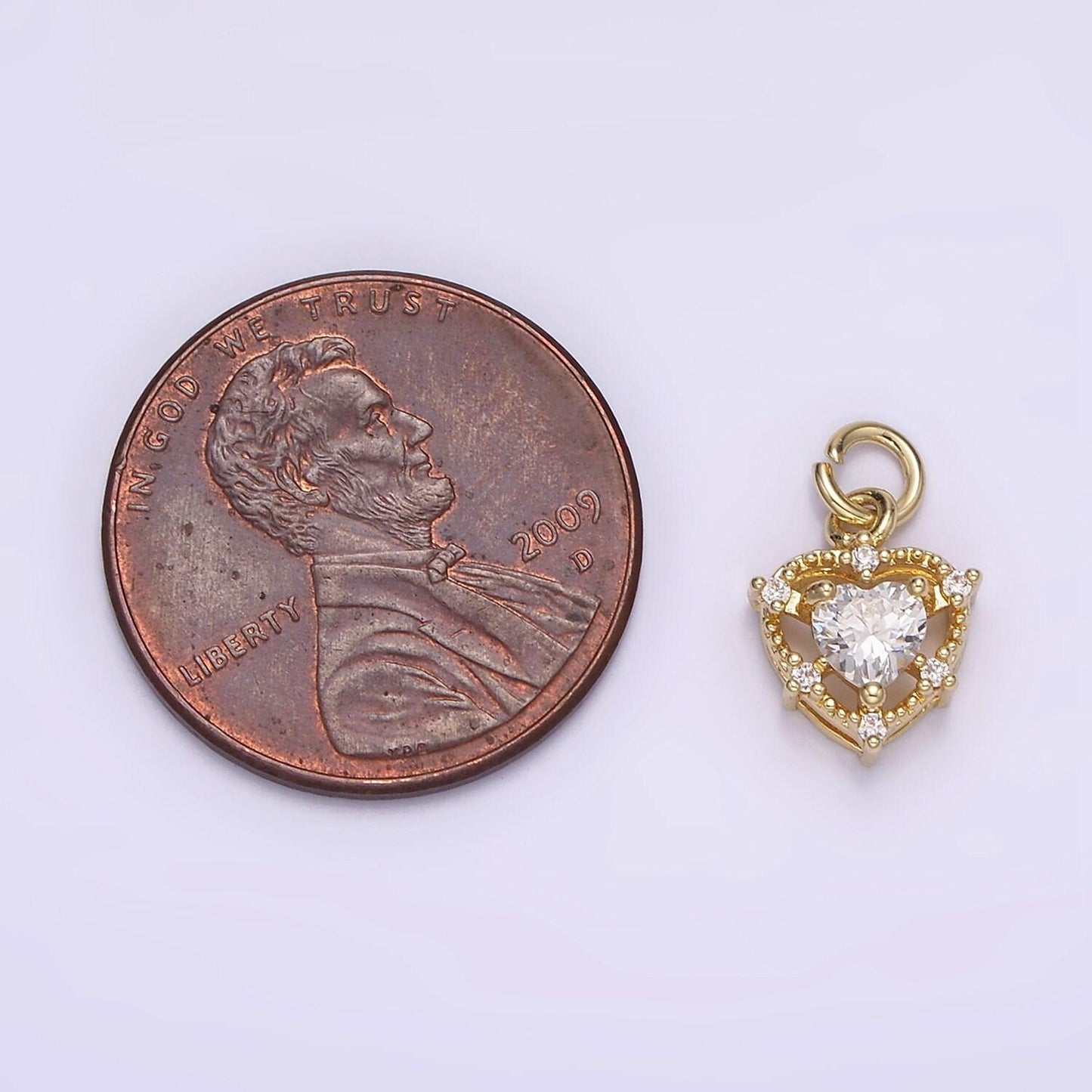 14k gold filled clear heart cz beaded outline charm | ag199