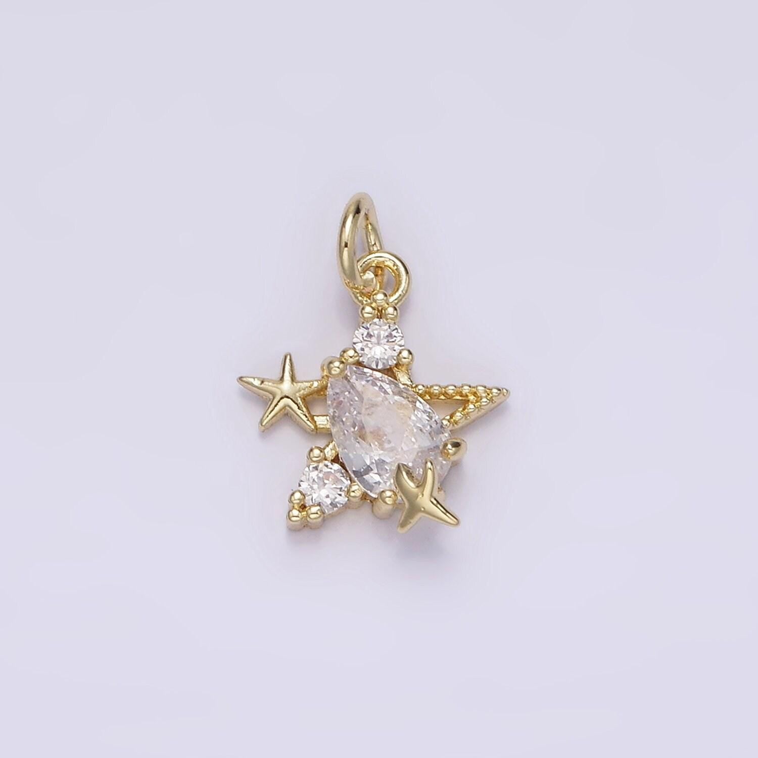 14k gold filled clear teardrop cz celestial star fish add-on charm | ag185