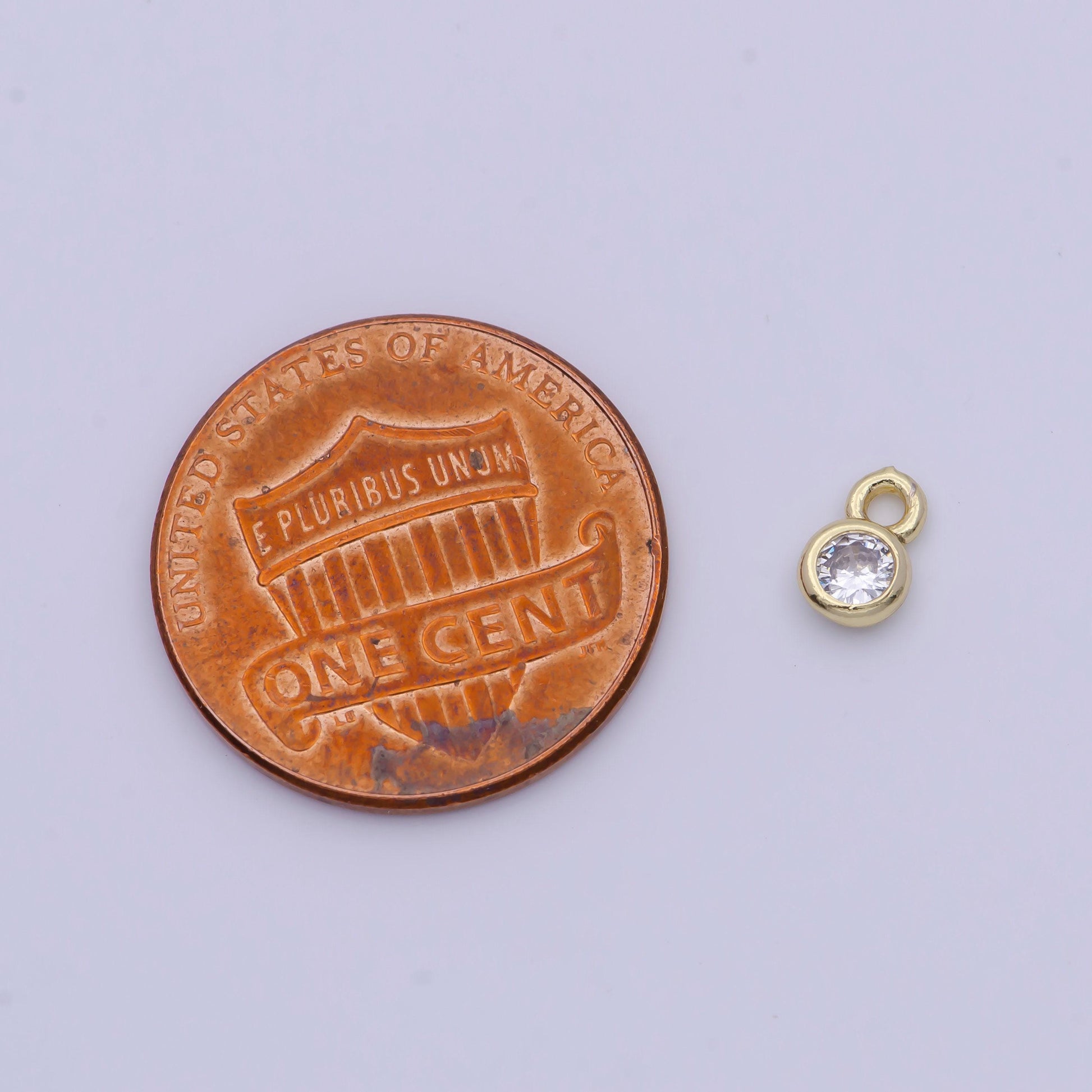 Mini chunky round cz pendant, 14k gold plated bold tiny clear micro paved cubic zirconia circle charm | ag139