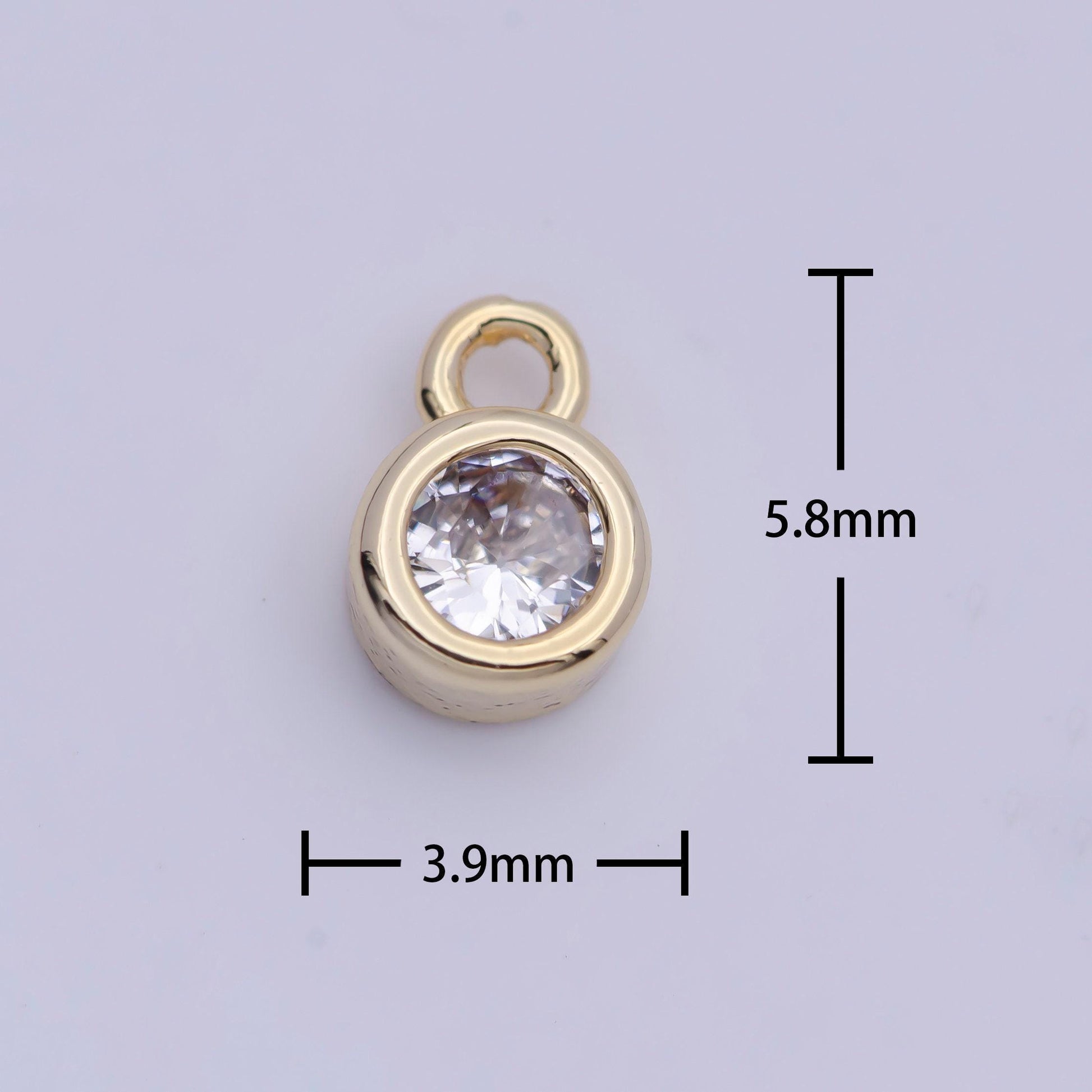 Mini round cz pendant, 16k gold plated tiny clear micro paved cubic zirconia circle charm | ag137