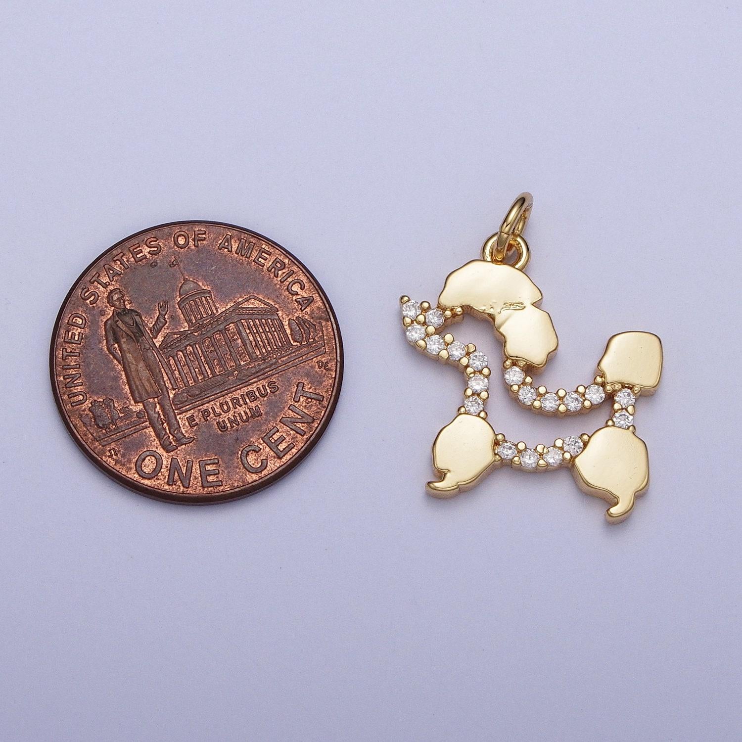 24k gold filled tiny poodle dog micro paved cubic zirconia outline charm for jewelry making ag134