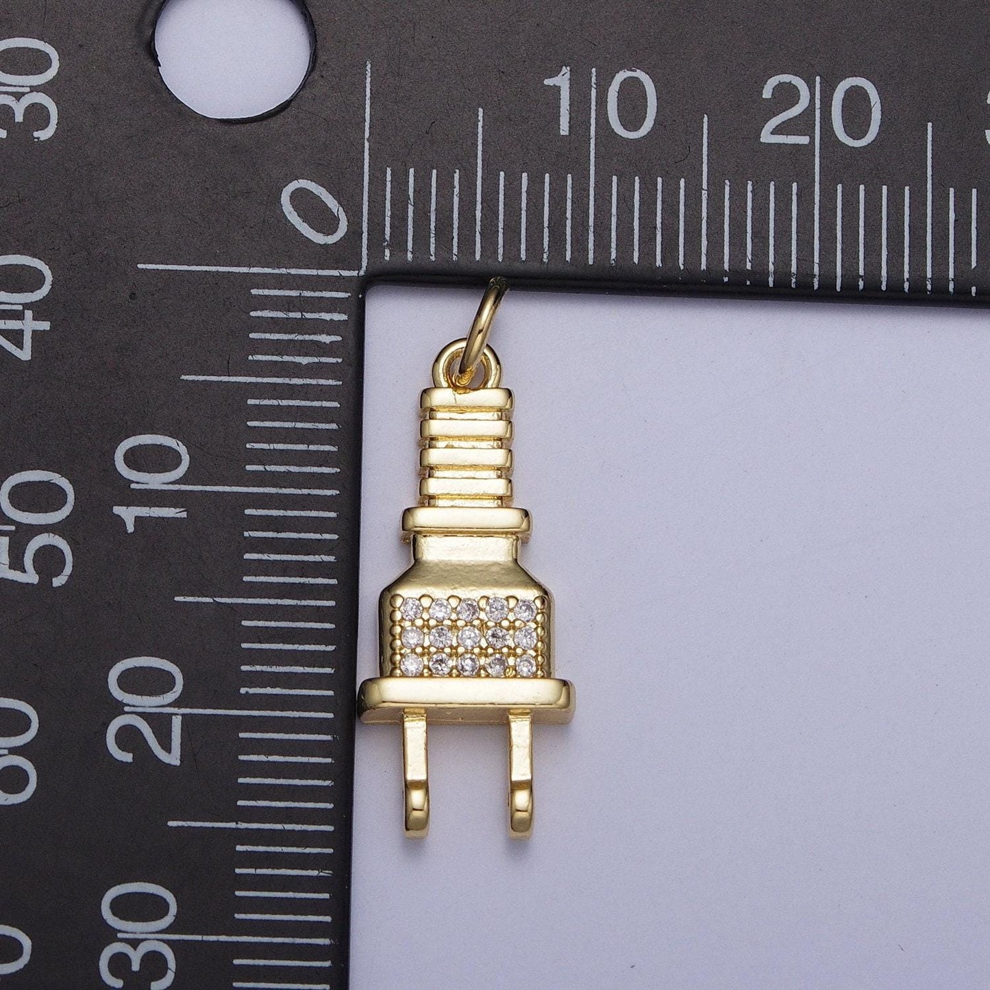 Micro cz paved power cord plug pendant, gold silver micro pave cubic zirconia cz stone electricity plug charm | ag131, ag132