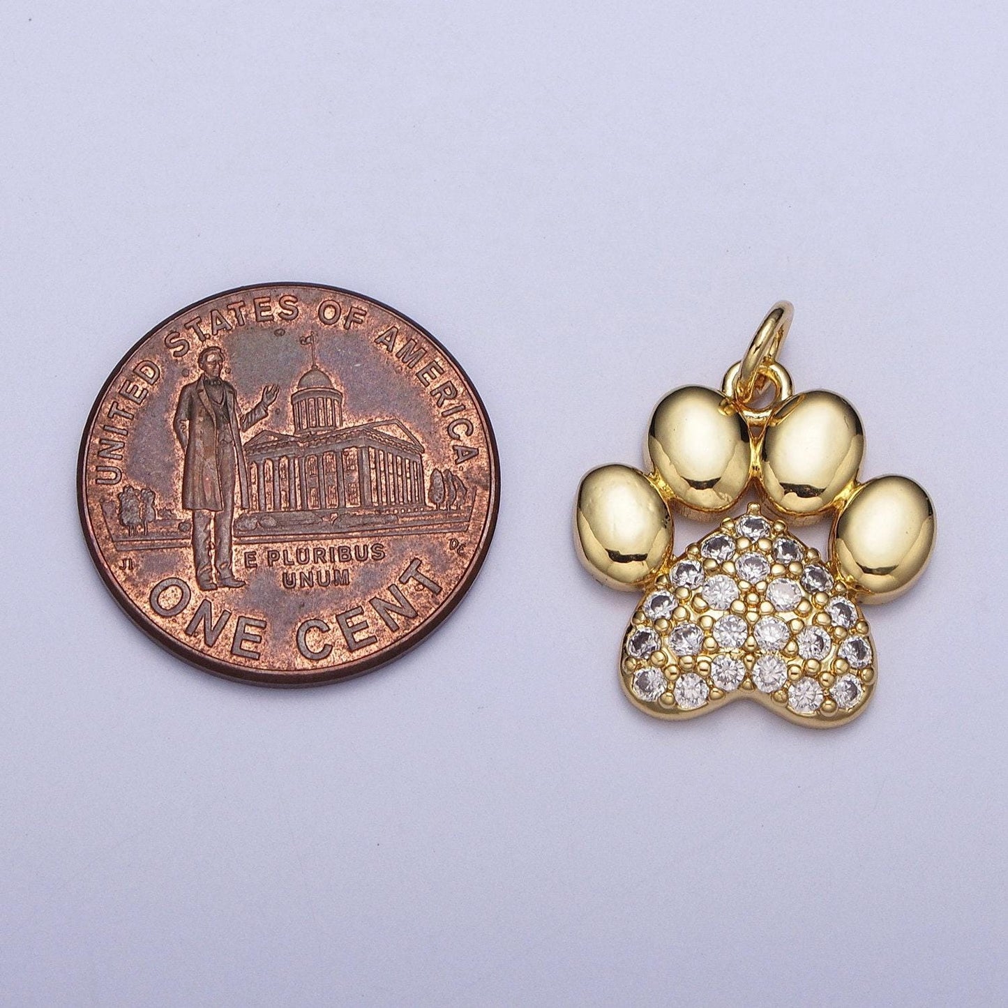 Pet paw print pendant, 24k gold plated dog cat bear animal paw prints with clear micro cz pave charm, cute pet animal paw print | ag116