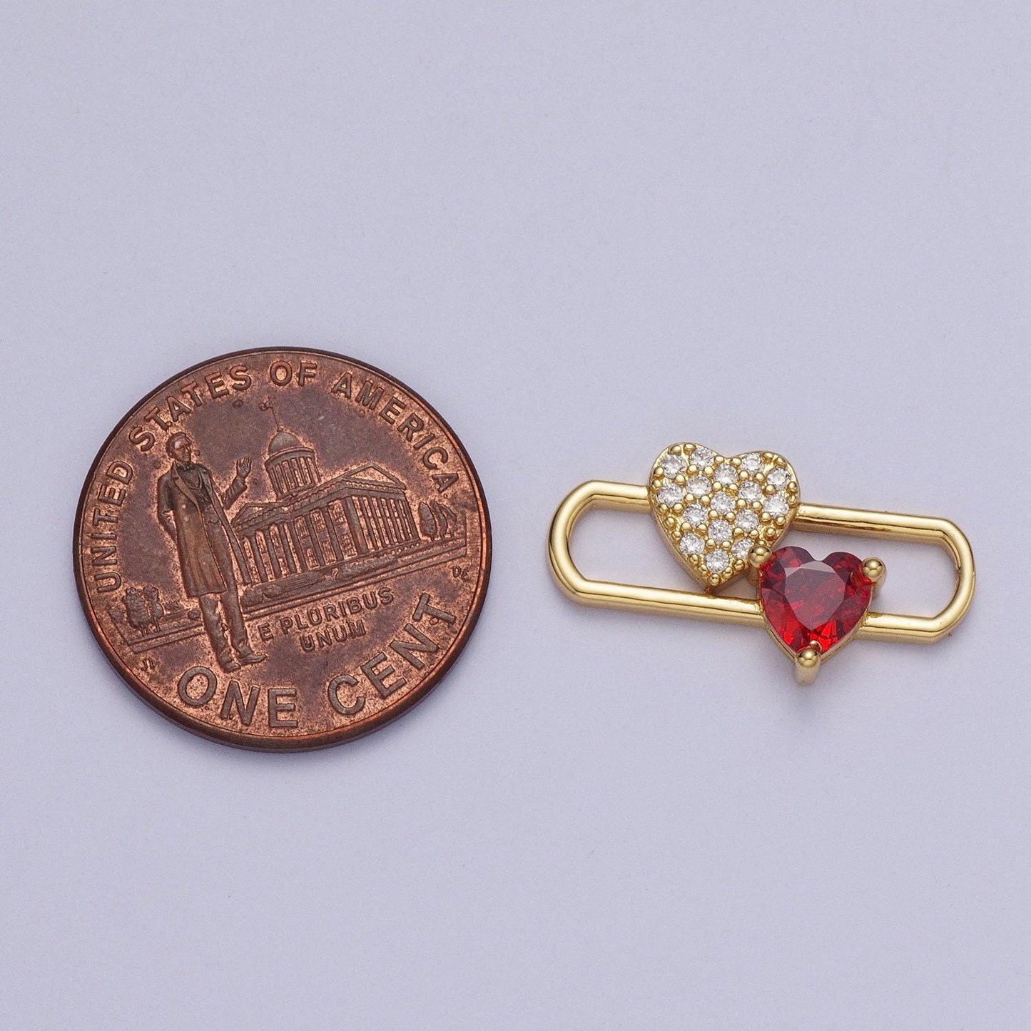 24k gold filled heart love pin charm, clear micro pave quartz red cubic zirconia love heart for jewelry making | ag110