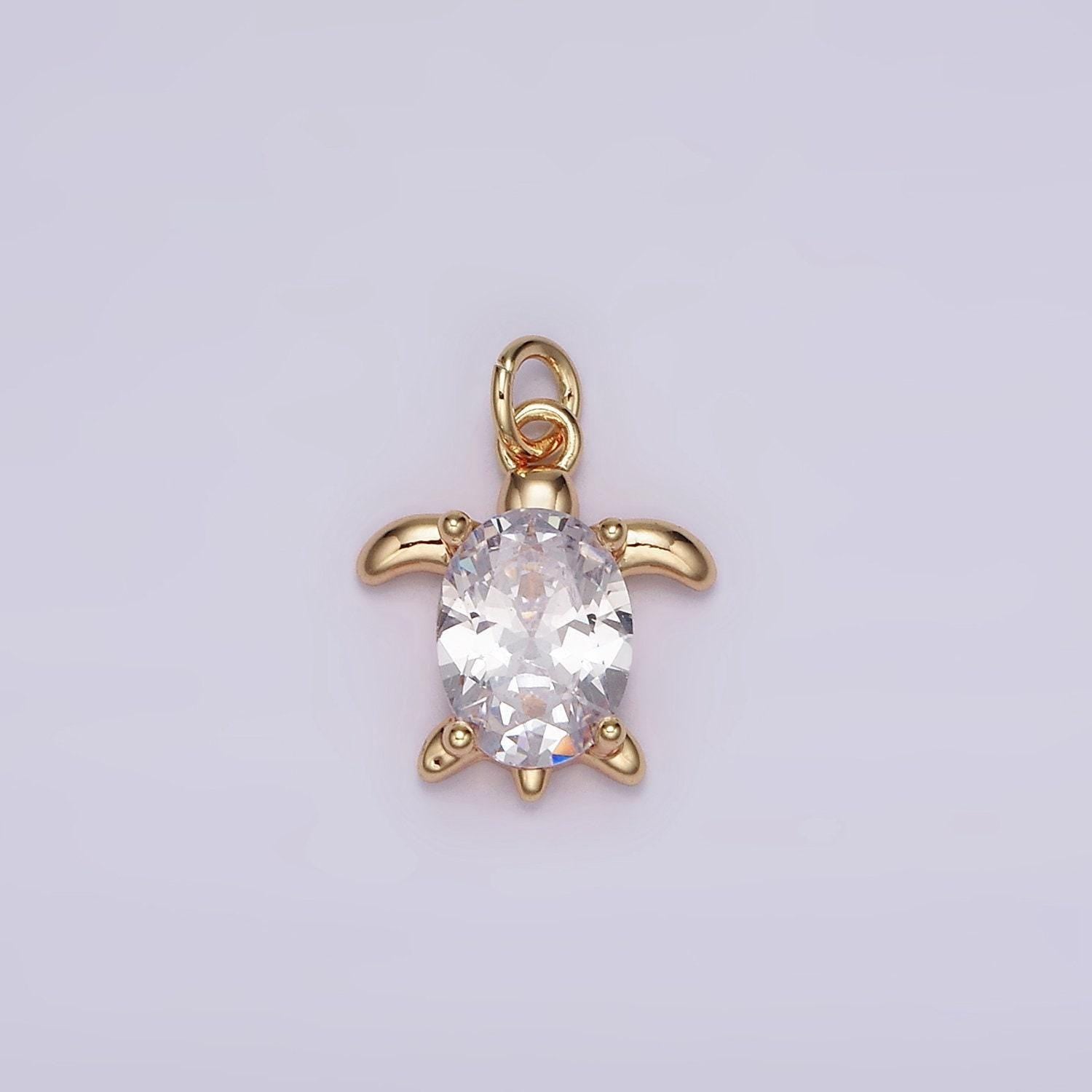 16k gold filled clear oval cz turtle animal add-on charm | ag101
