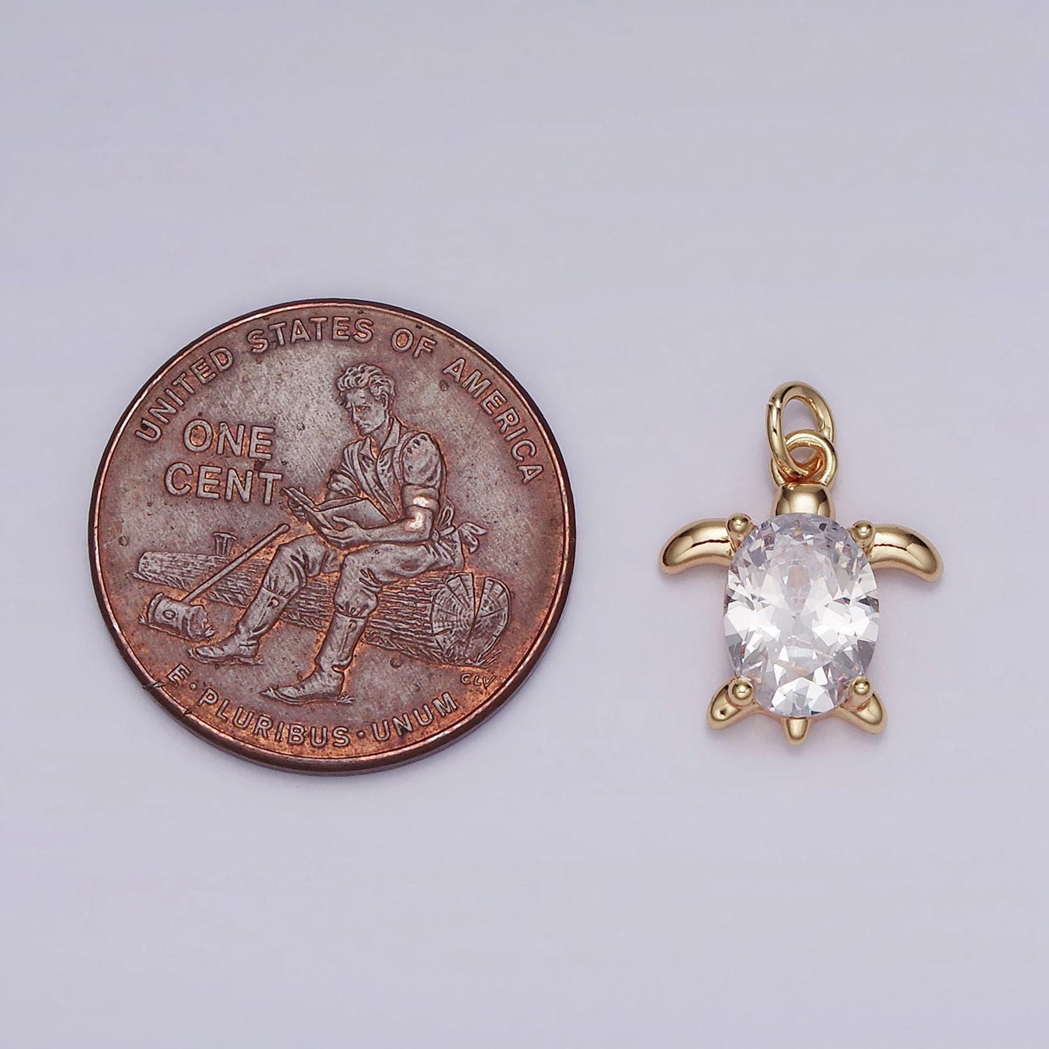 16k gold filled clear oval cz turtle animal add-on charm | ag101