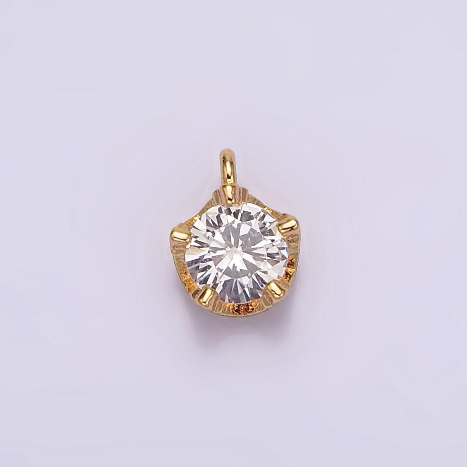 16k gold filled 5mm clear cubic zirconia minimalist round mini charm | ag099