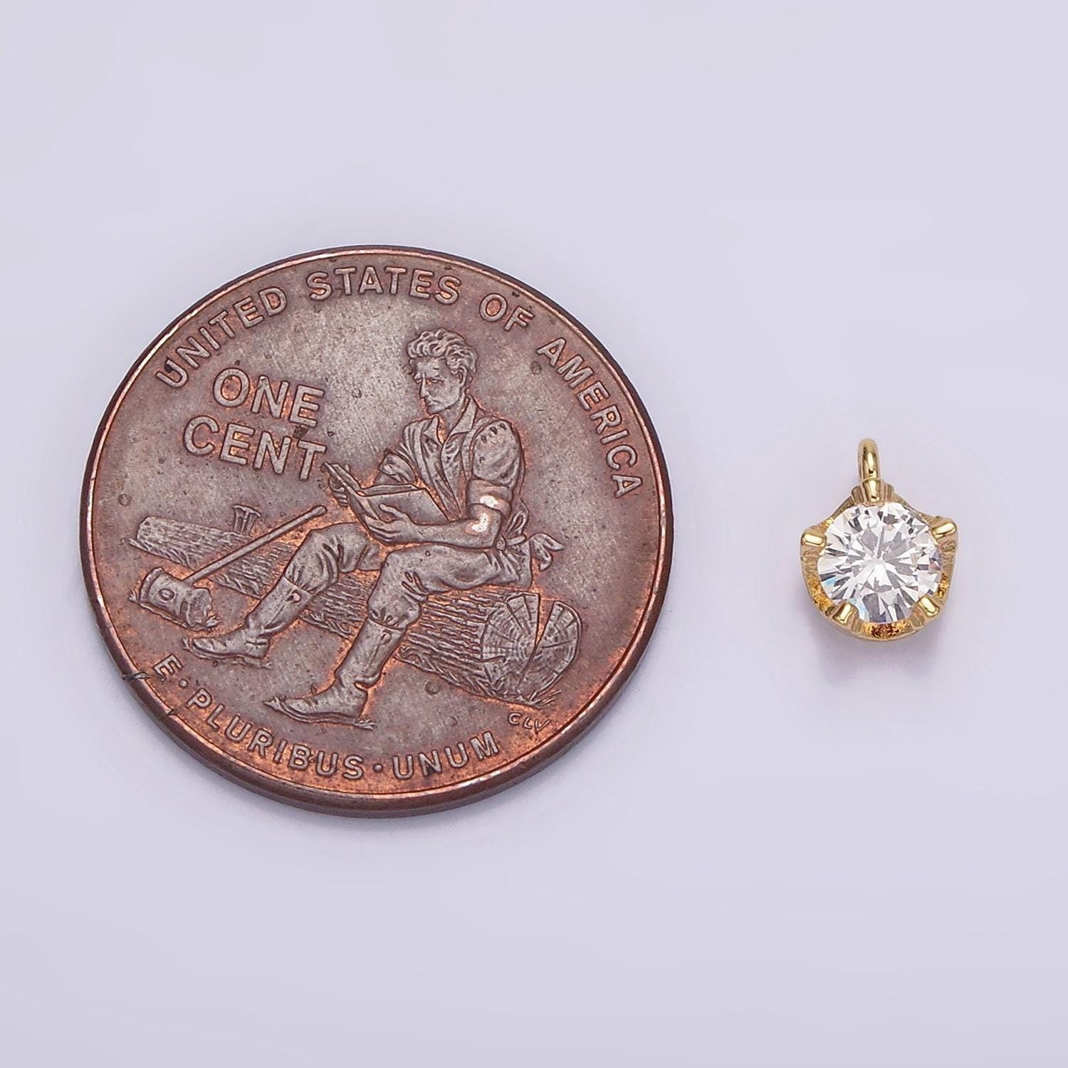 16k gold filled 5mm clear cubic zirconia minimalist round mini charm | ag099