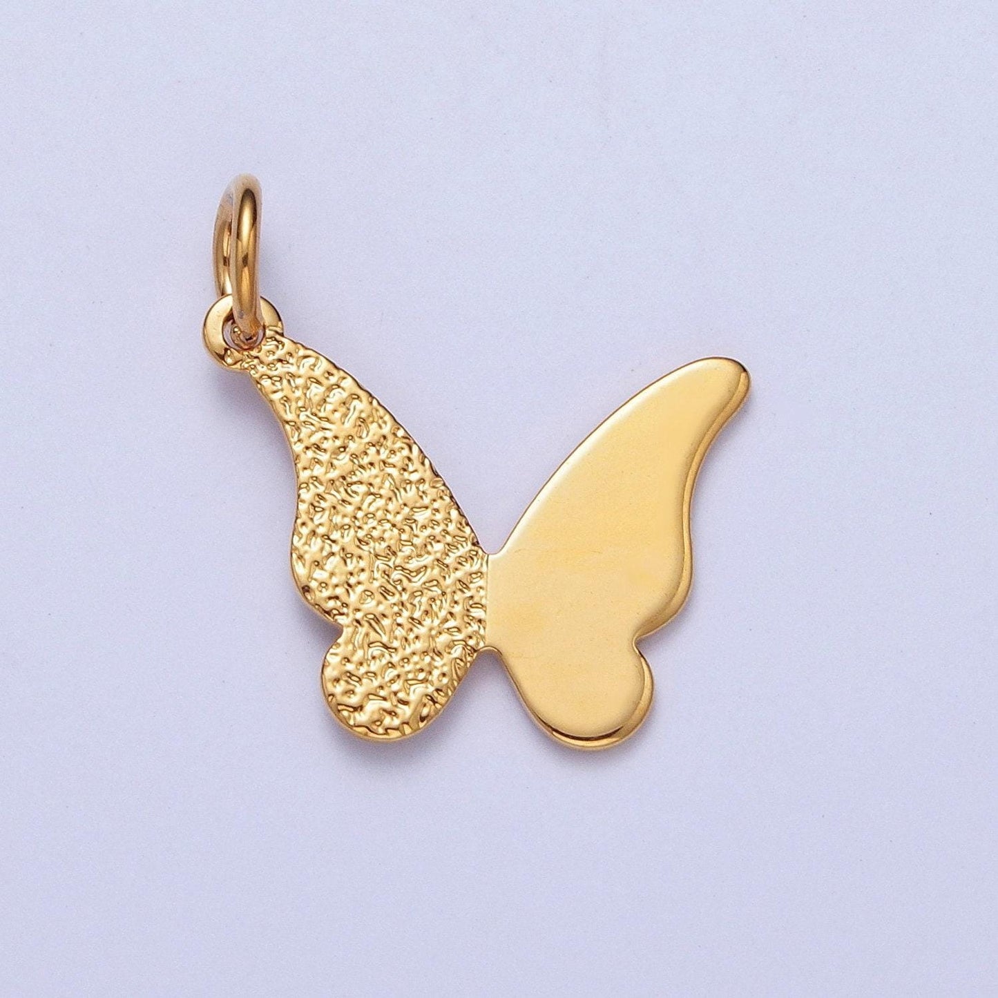 Dainty half-textured gold butterfly pendant, 24k gold filled studded half wings mariposa charm | ag-089