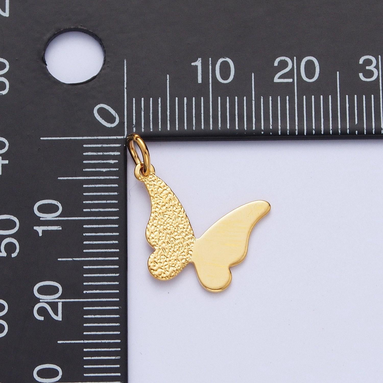 Dainty half-textured gold butterfly pendant, 24k gold filled studded half wings mariposa charm | ag-089