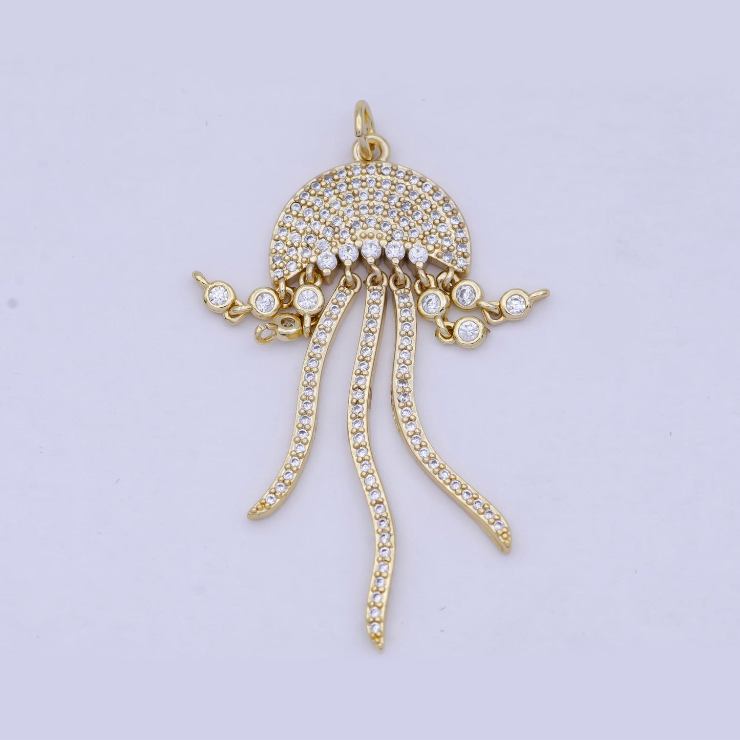 Gold cz jellyfish charm, 24k gold plated clear micro paved cubic zirconia cz stones jelly fish sea life pendant | ag-086