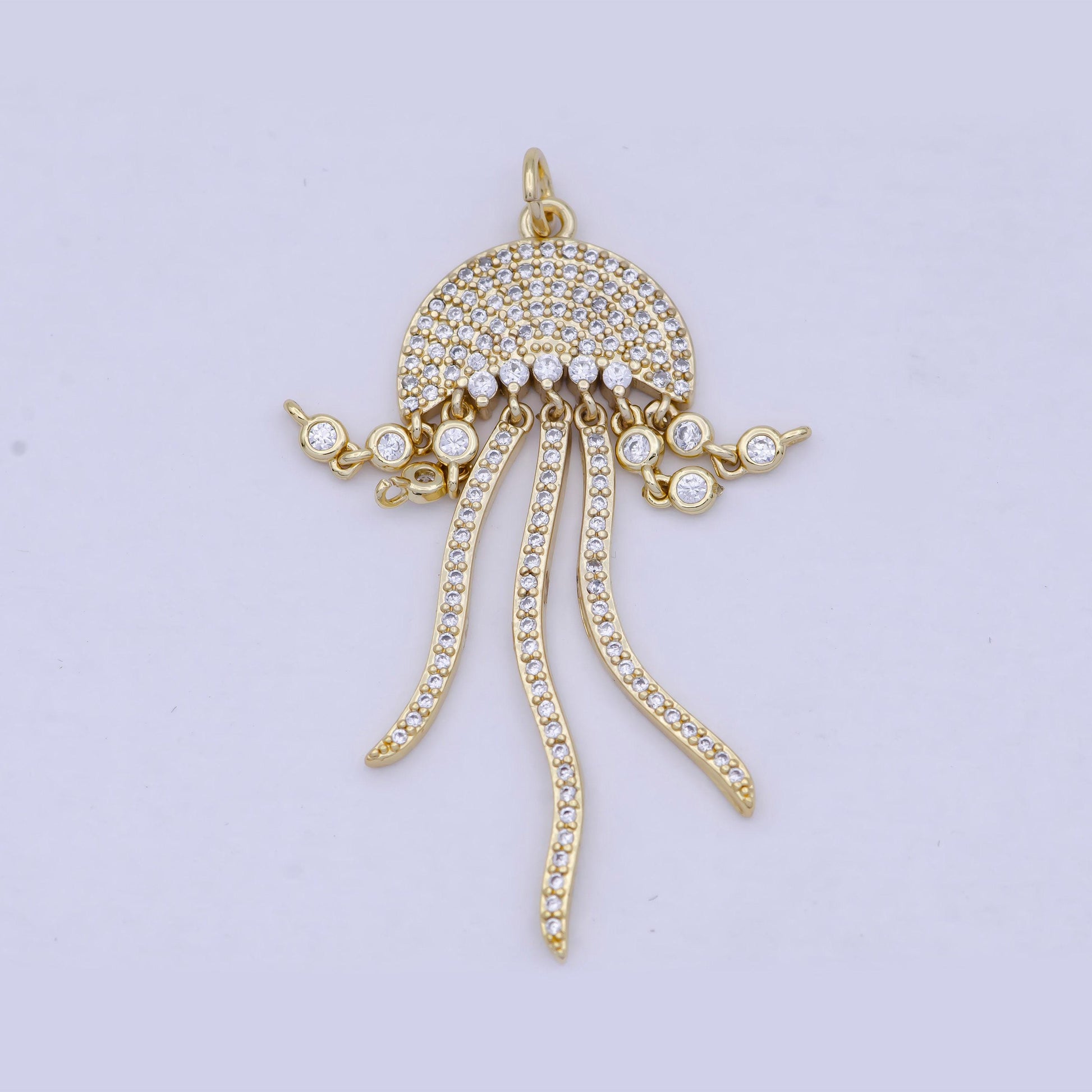 Gold cz jellyfish charm, 24k gold plated clear micro paved cubic zirconia cz stones jelly fish sea life pendant | ag-086