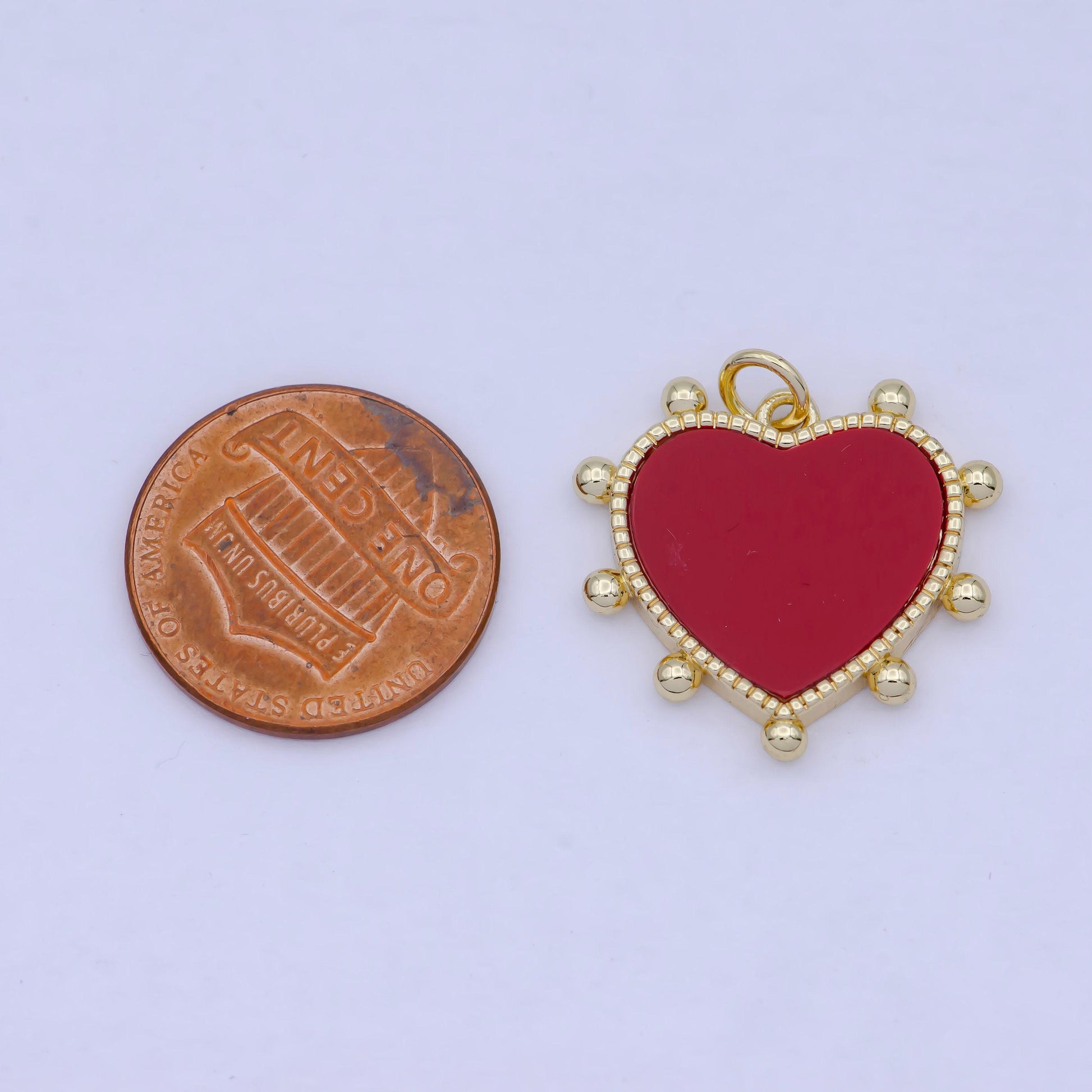 Round red carnelian heart pendant, 24k gold filled beaded decorative edged red love heart charm | ag-084